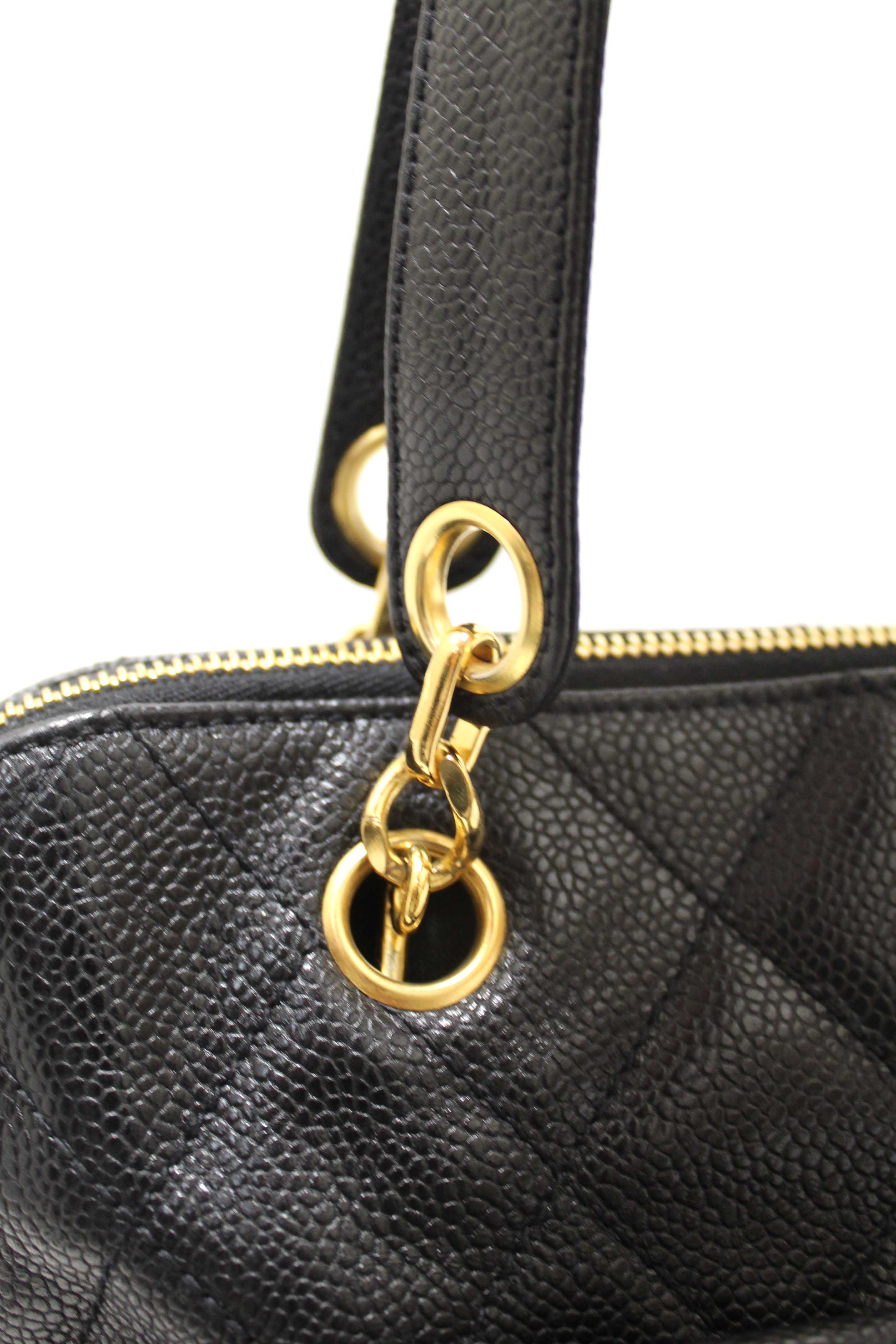 Authentic Chanel Vintage Black Quilted Caviar Front Pocket Shoulder Bag
