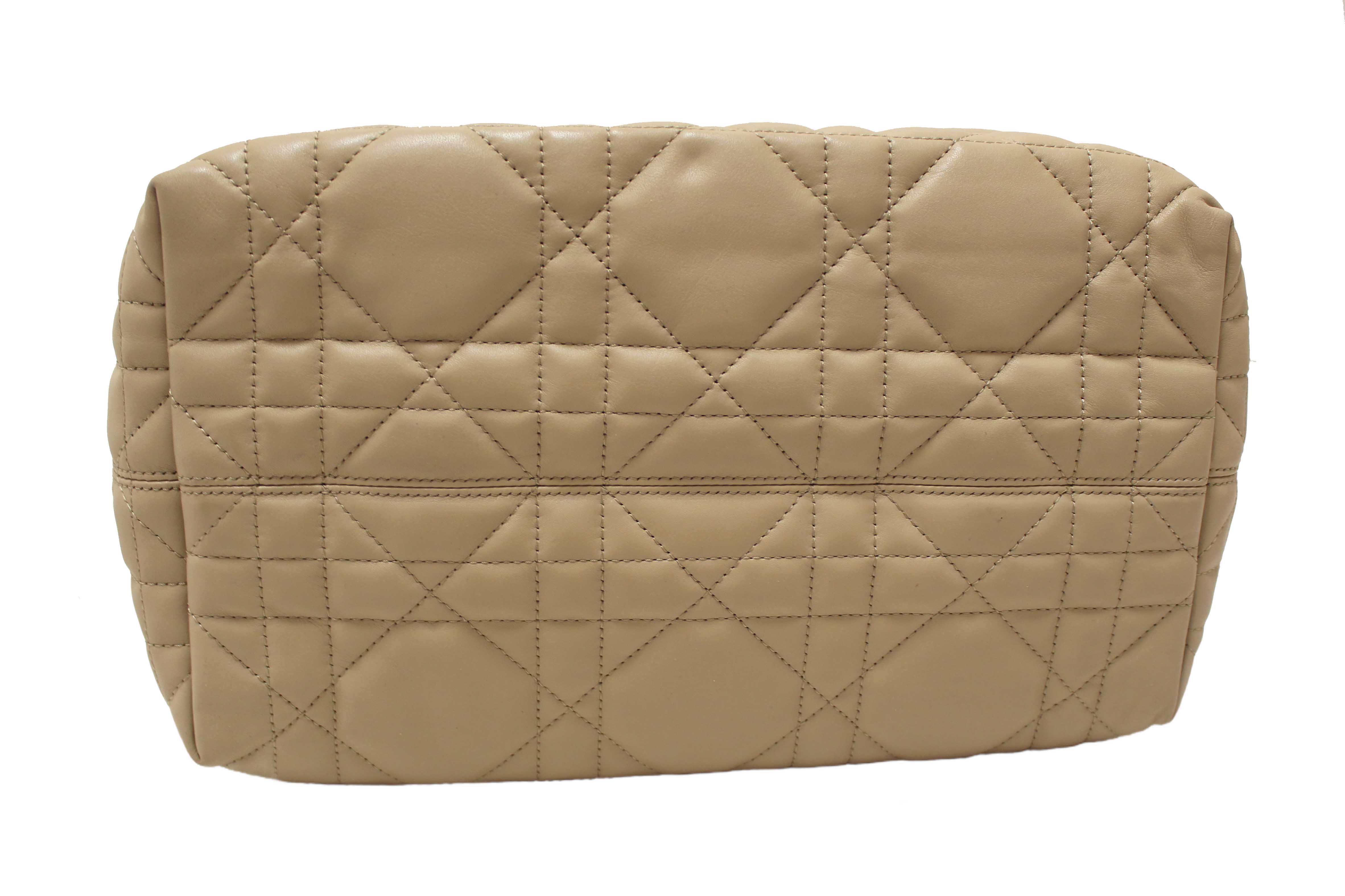 Authentic Christian Dior Rope Beige and Black Macrocannage Calfskin Medium Dior Toujours Bag