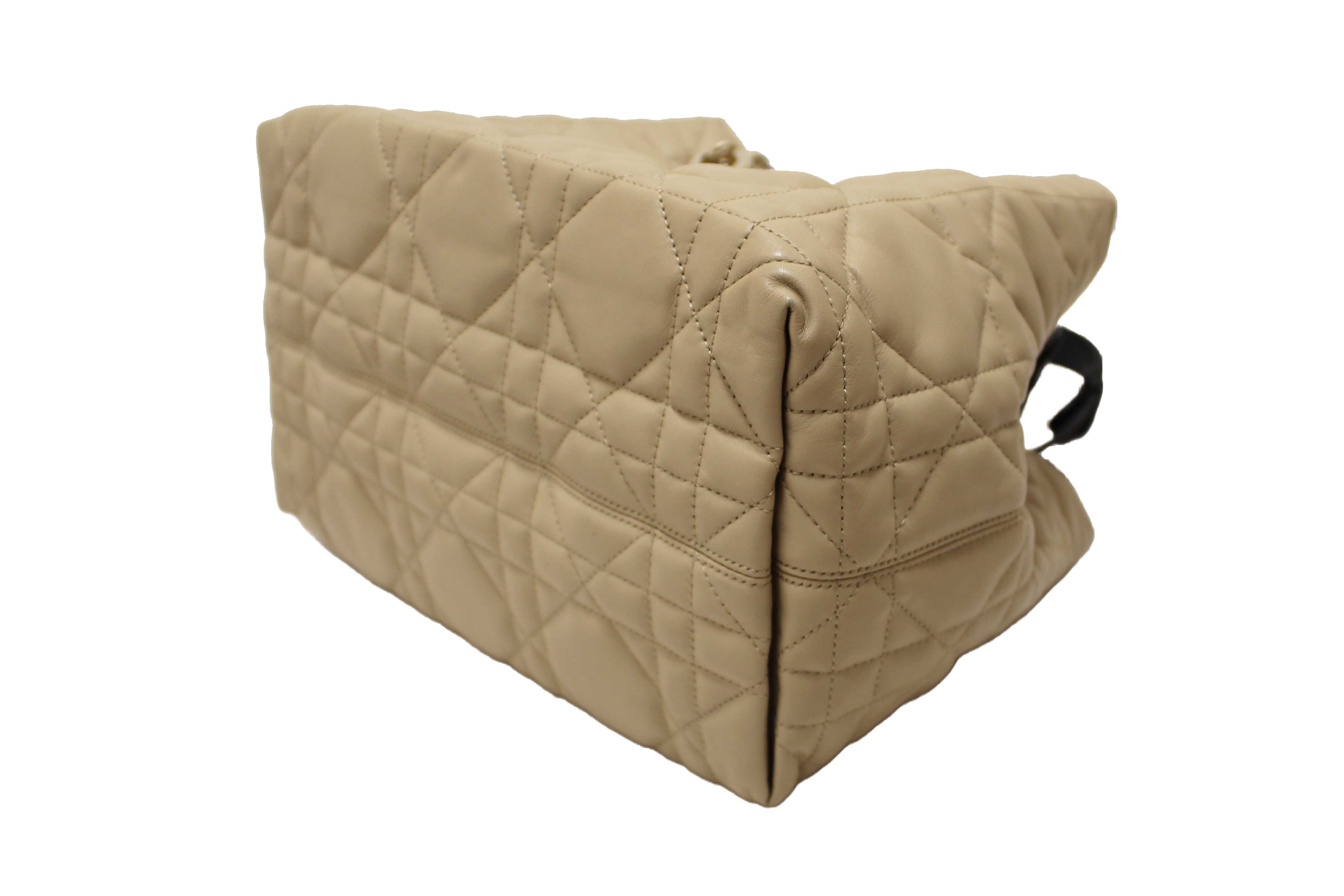 Authentic Christian Dior Rope Beige and Black Macrocannage Calfskin Medium Dior Toujours Bag