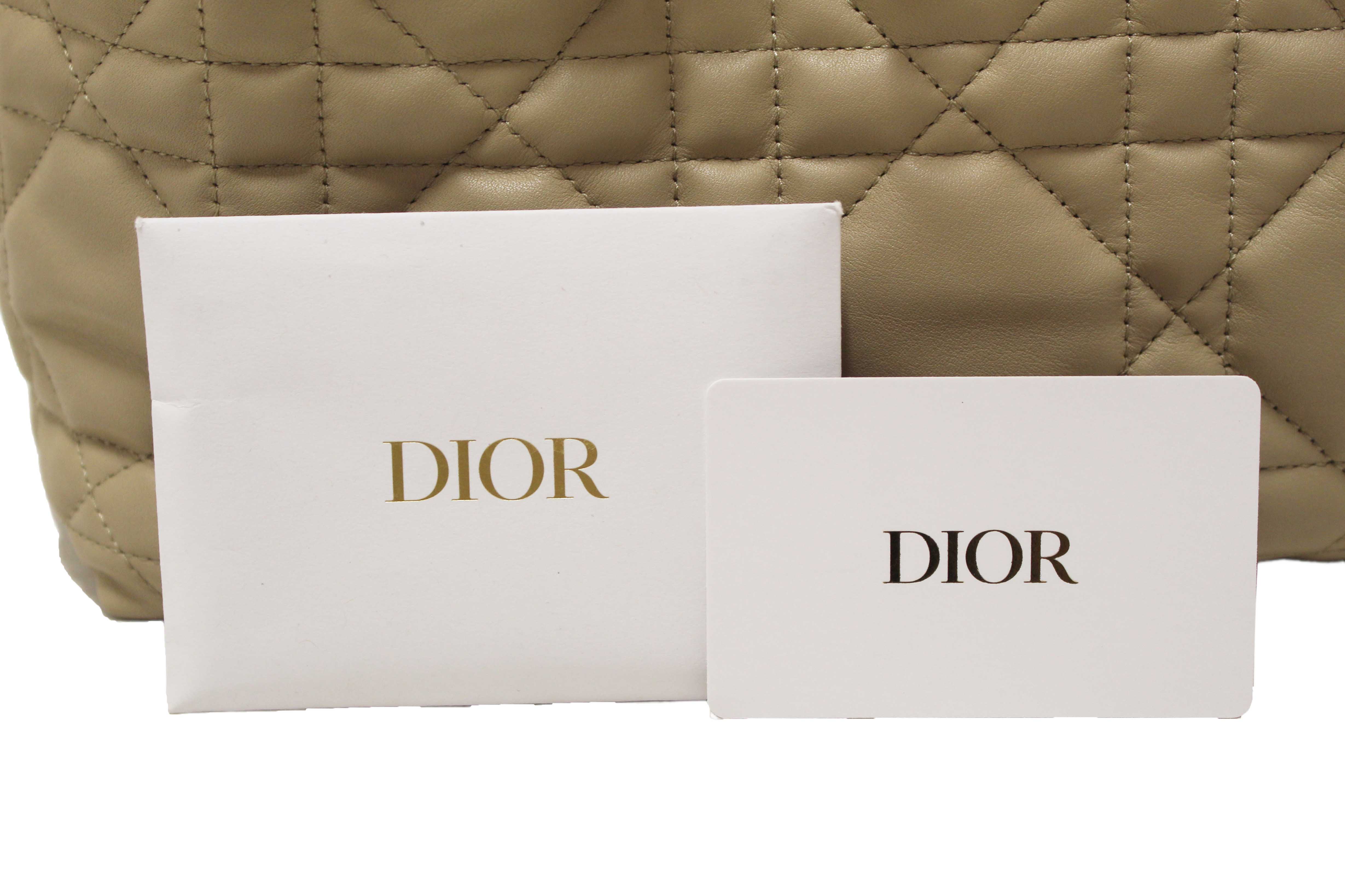 Authentic Christian Dior Rope Beige and Black Macrocannage Calfskin Medium Dior Toujours Bag