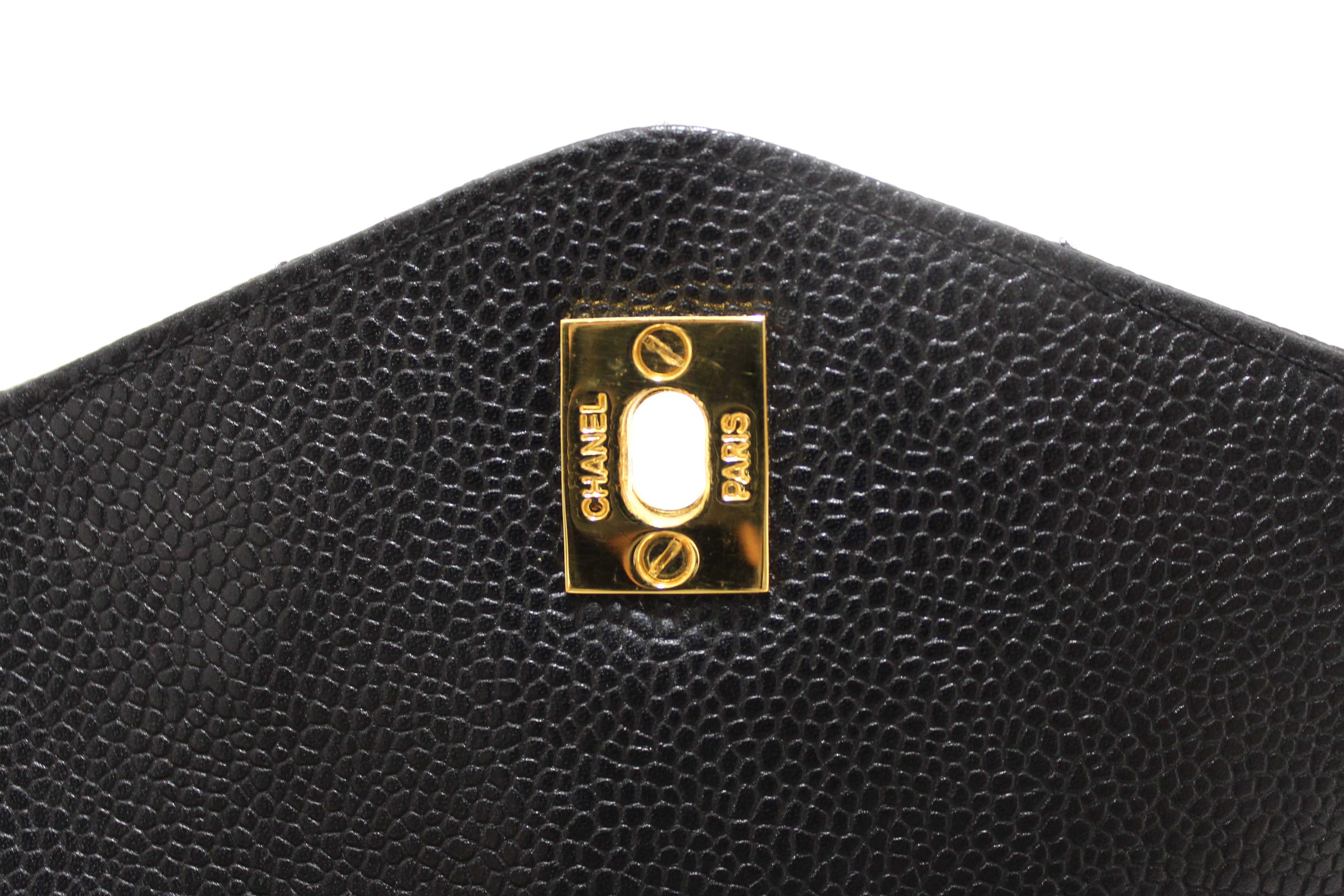 Authentic Chanel Vintage Black Quilted Caviar Front Pocket Shoulder Bag