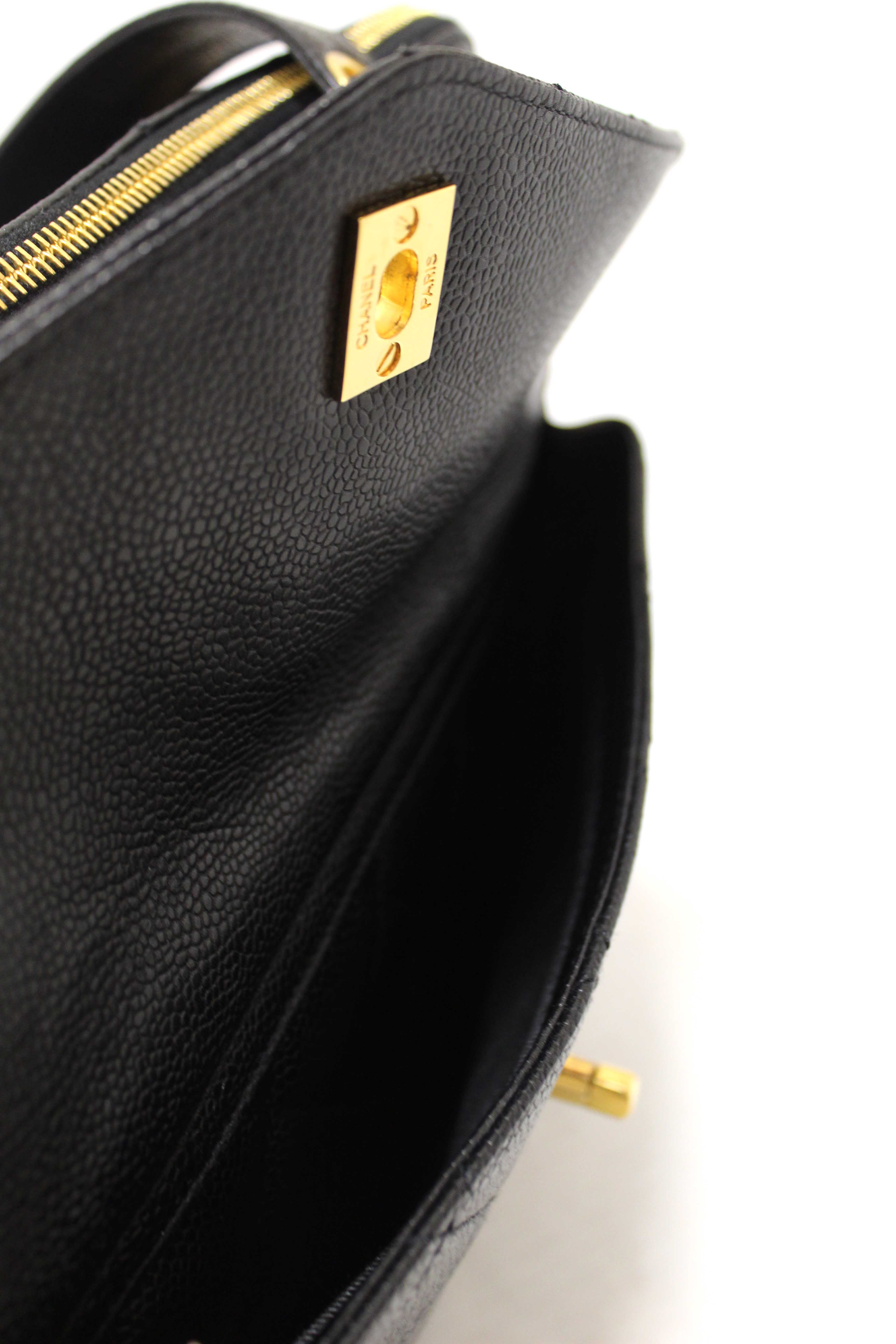 Authentic Chanel Vintage Black Quilted Caviar Front Pocket Shoulder Bag