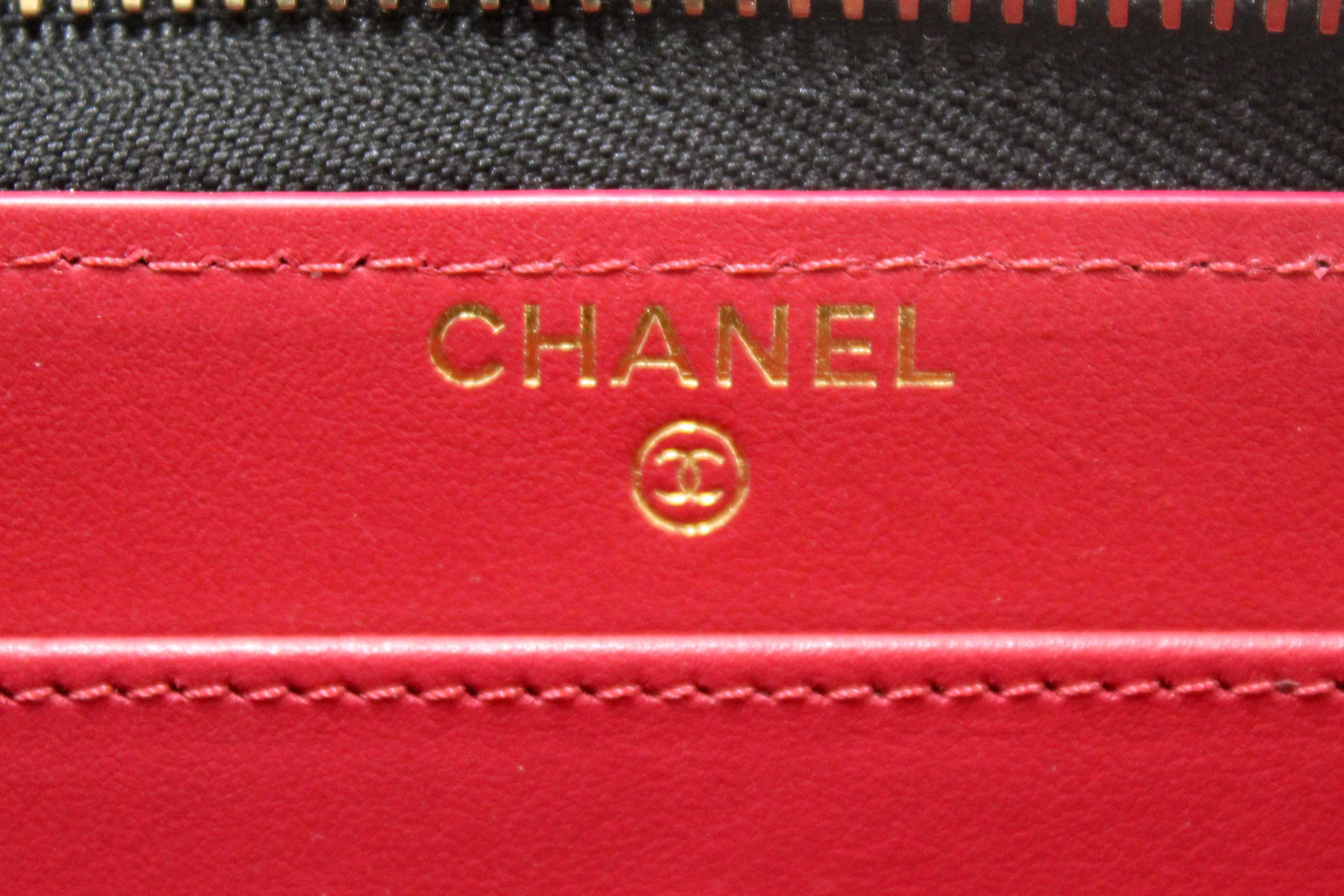 Authentic Chanel 19 Black Quilted Lambskin Leather Long Zip Around Wallet