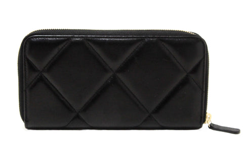 Authentic Chanel 19 Black Quilted Lambskin Leather Long Zip Around Wallet