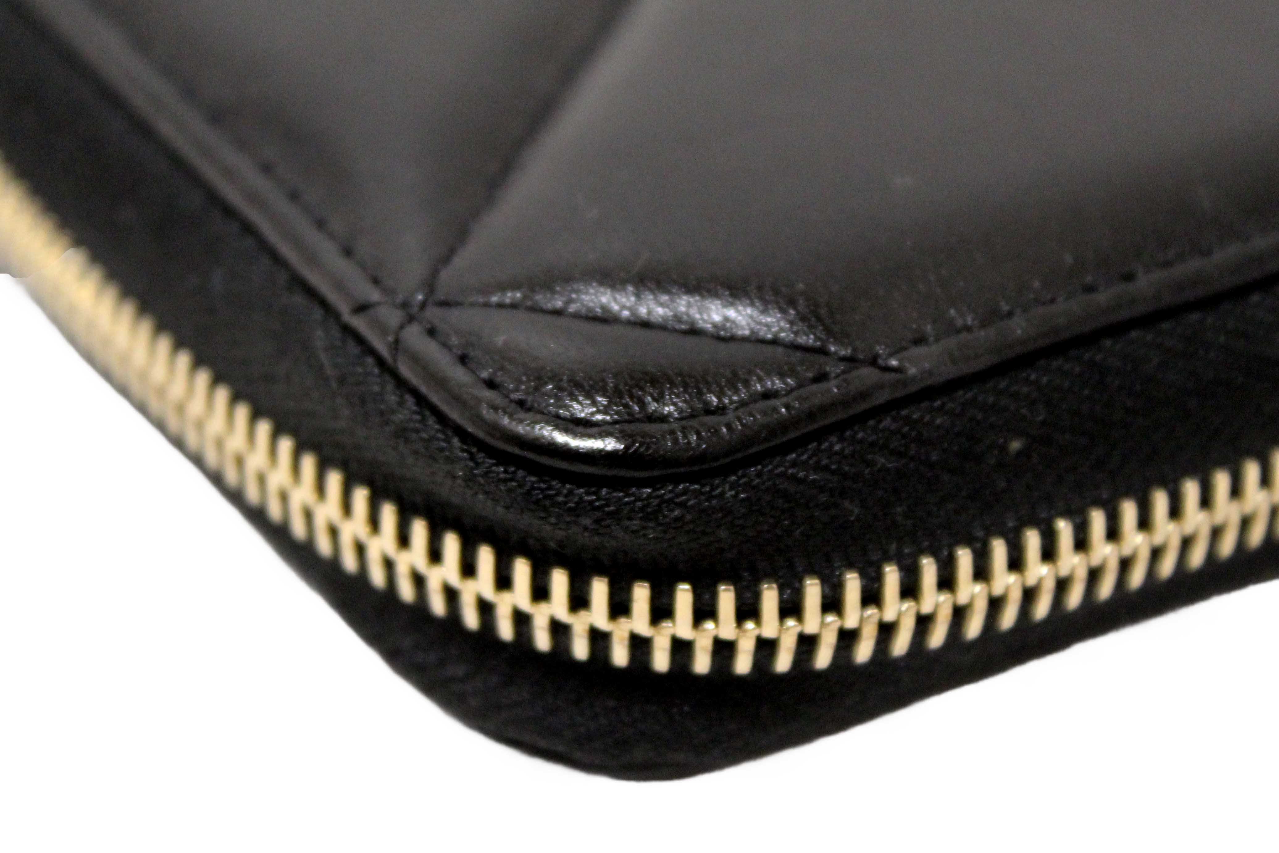 Authentic Chanel 19 Black Quilted Lambskin Leather Long Zip Around Wallet