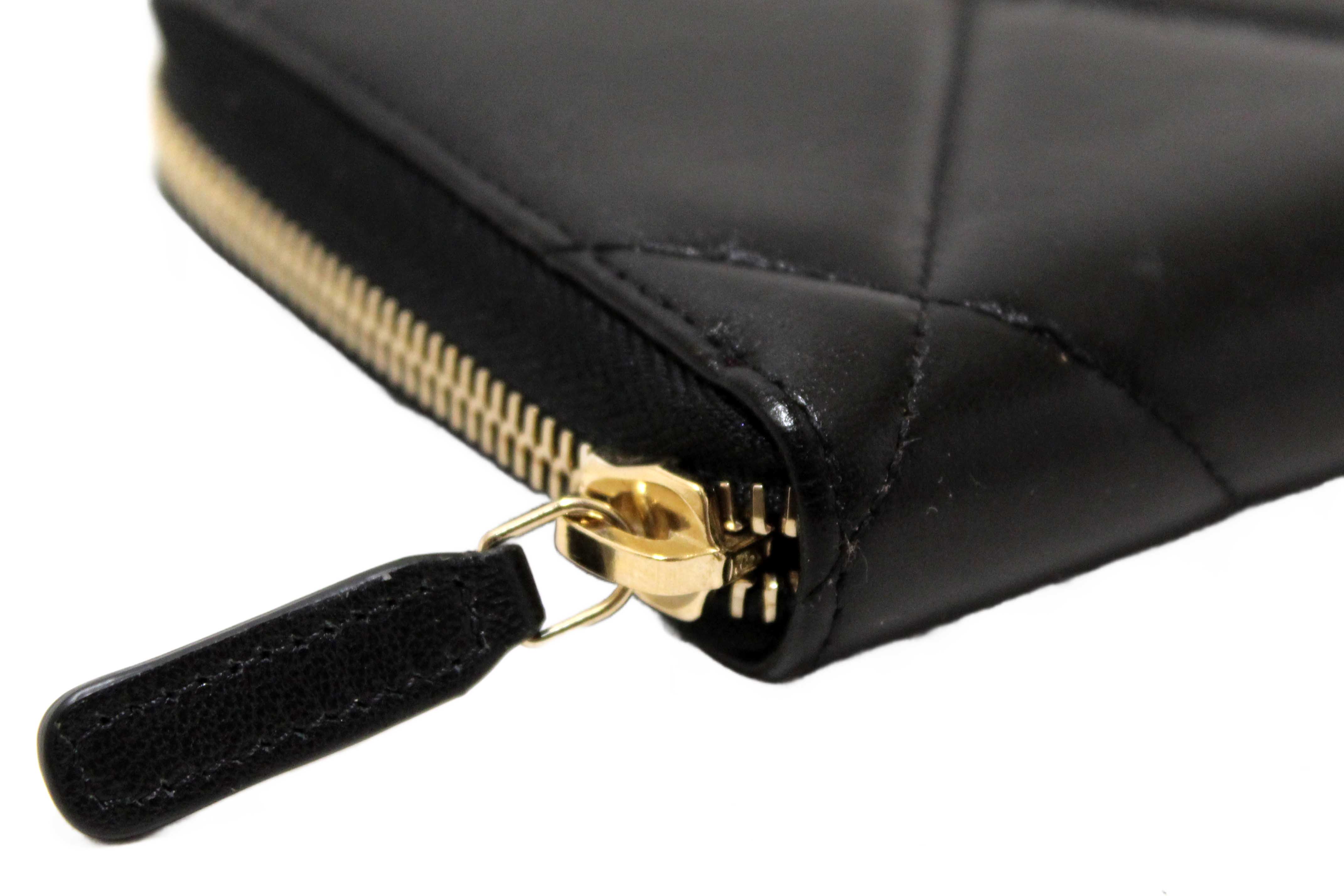 Authentic Chanel 19 Black Quilted Lambskin Leather Long Zip Around Wallet