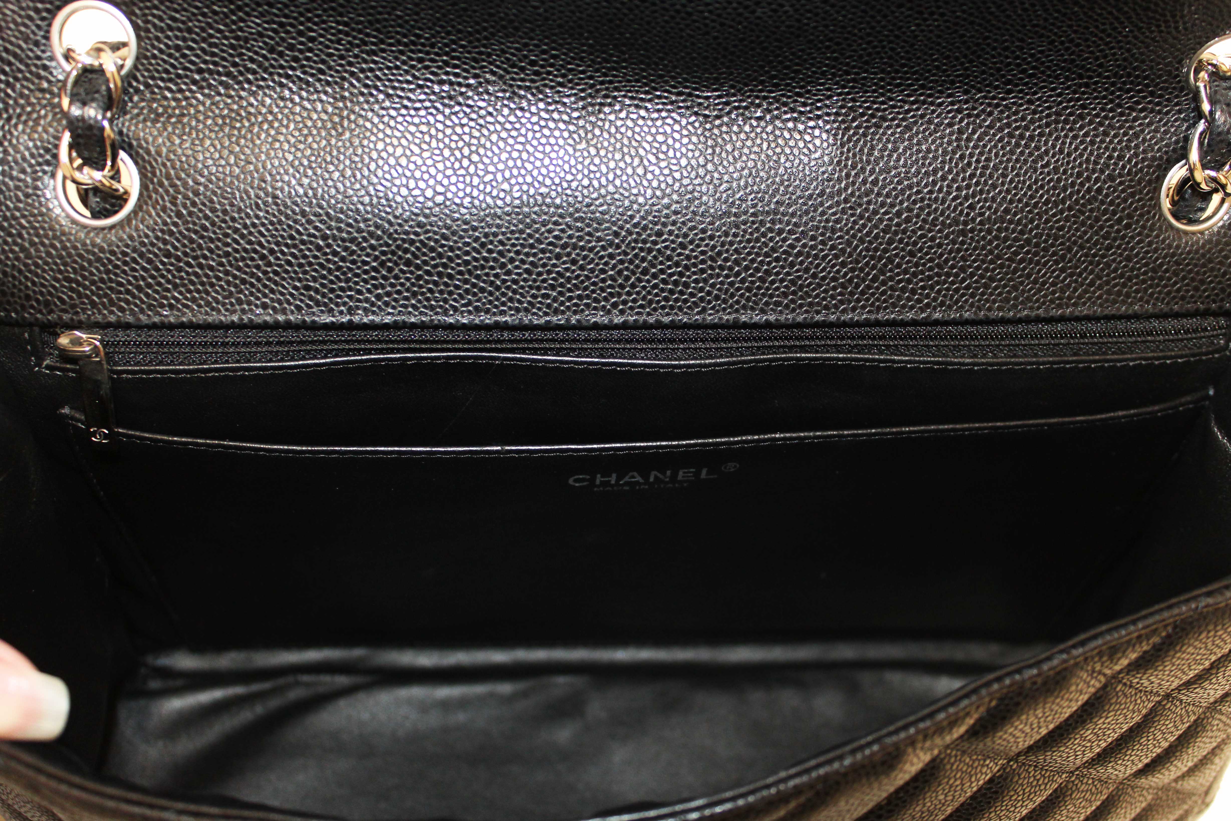 Authentic Chanel Classic Black Single Flap Caviar Leather Maxi Chain Shoulder Bag