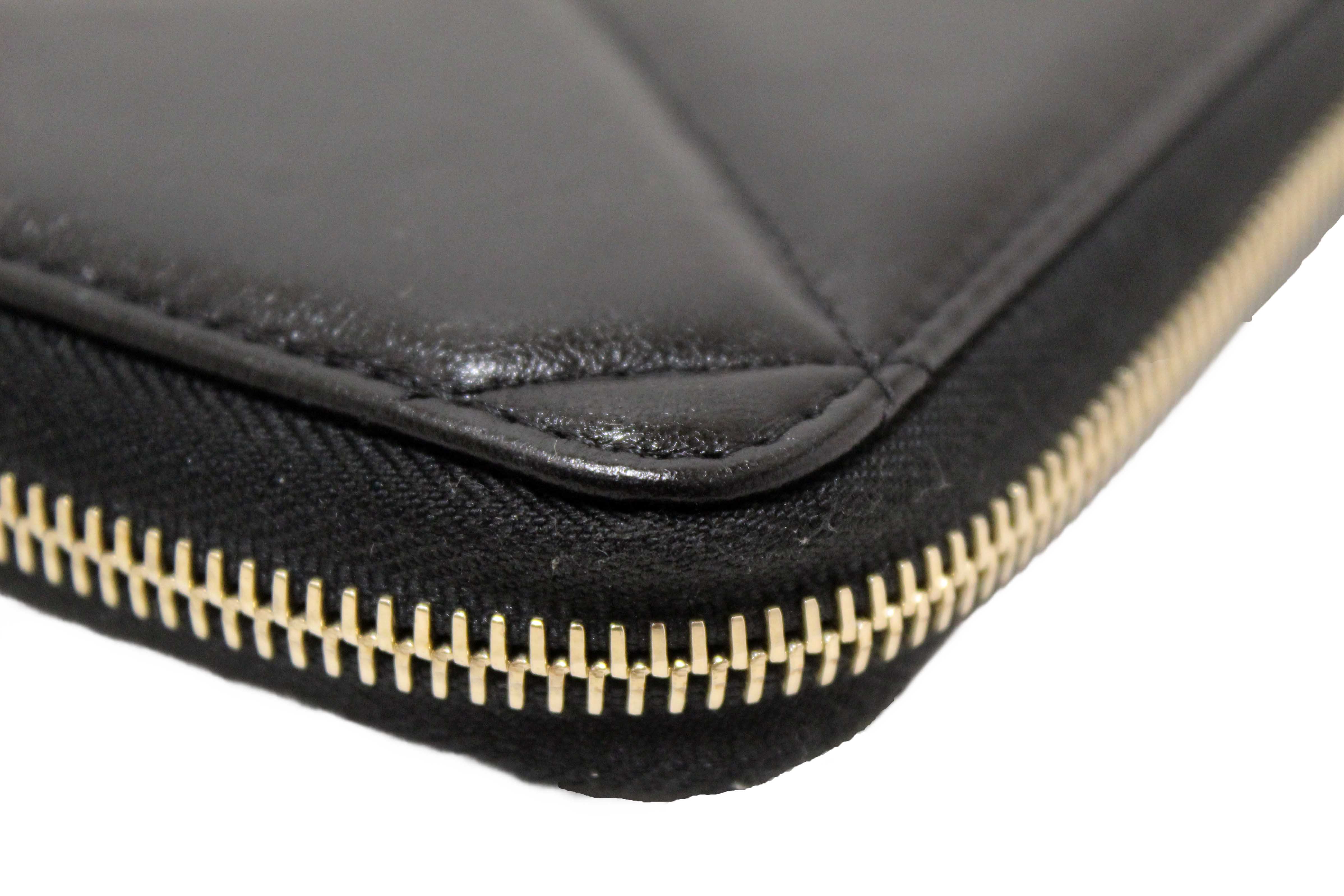 Authentic Chanel 19 Black Quilted Lambskin Leather Long Zip Around Wallet