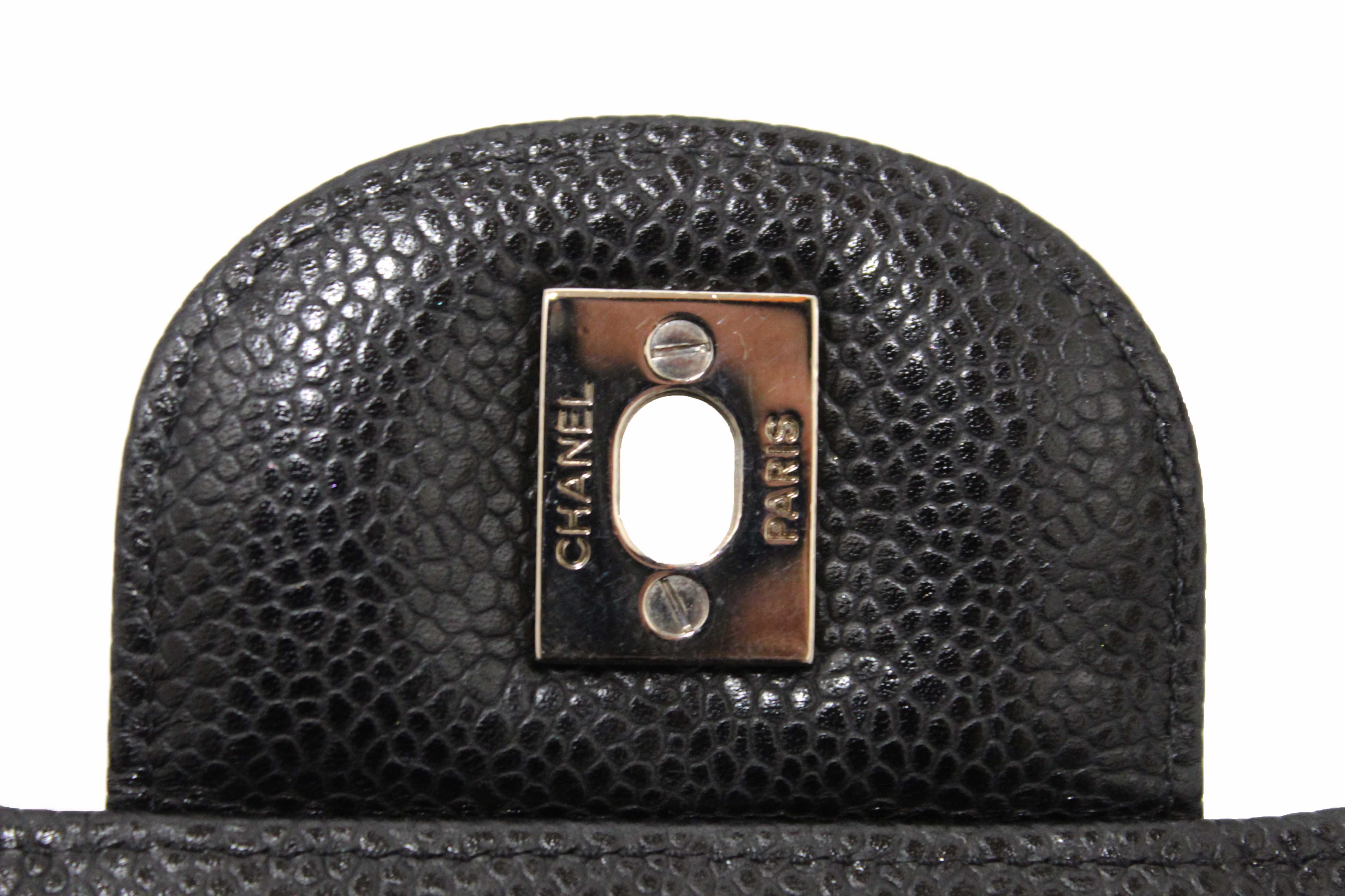 Authentic Chanel Classic Black Single Flap Caviar Leather Maxi Chain Shoulder Bag