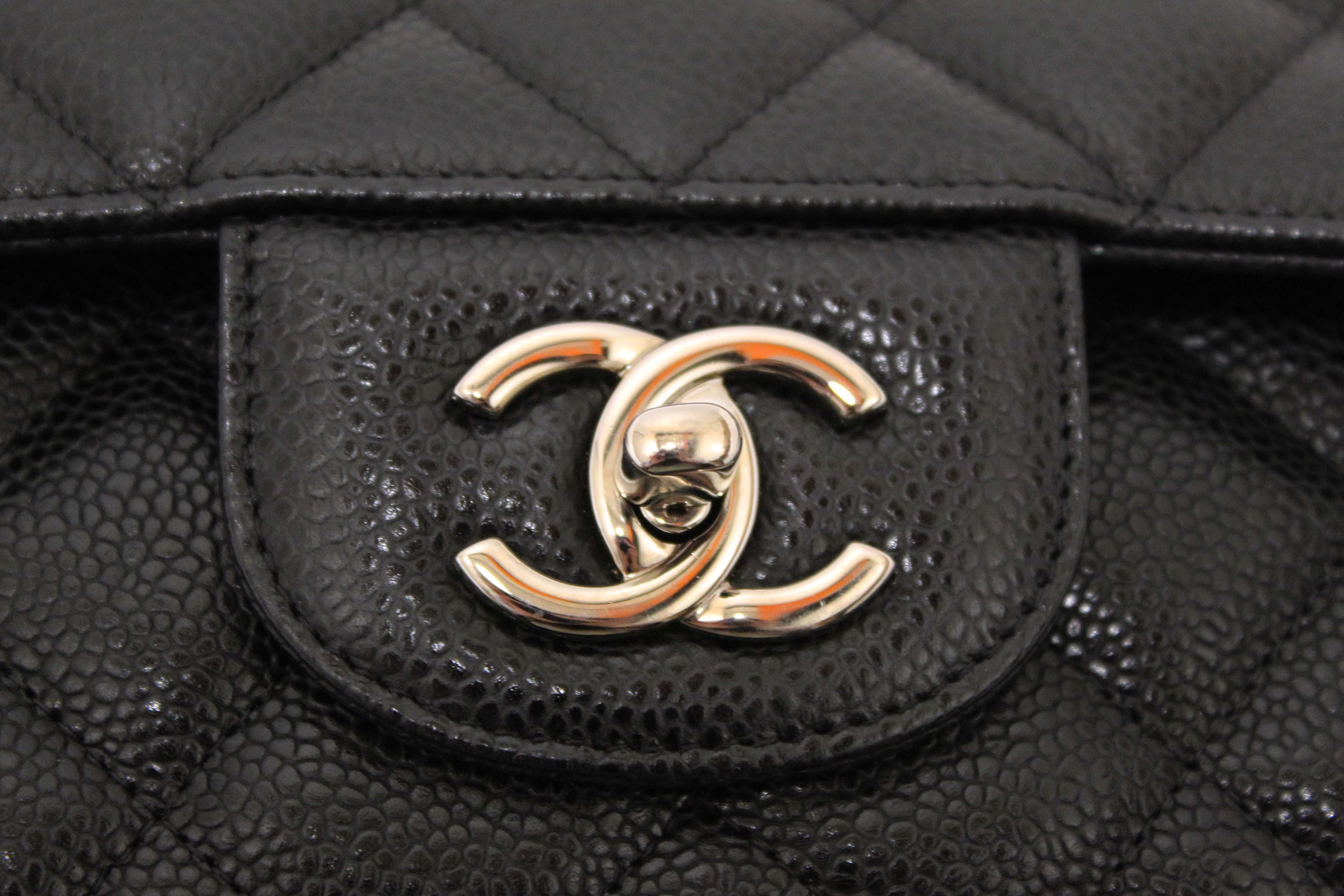 Authentic Chanel Classic Black Single Flap Caviar Leather Maxi Chain Shoulder Bag