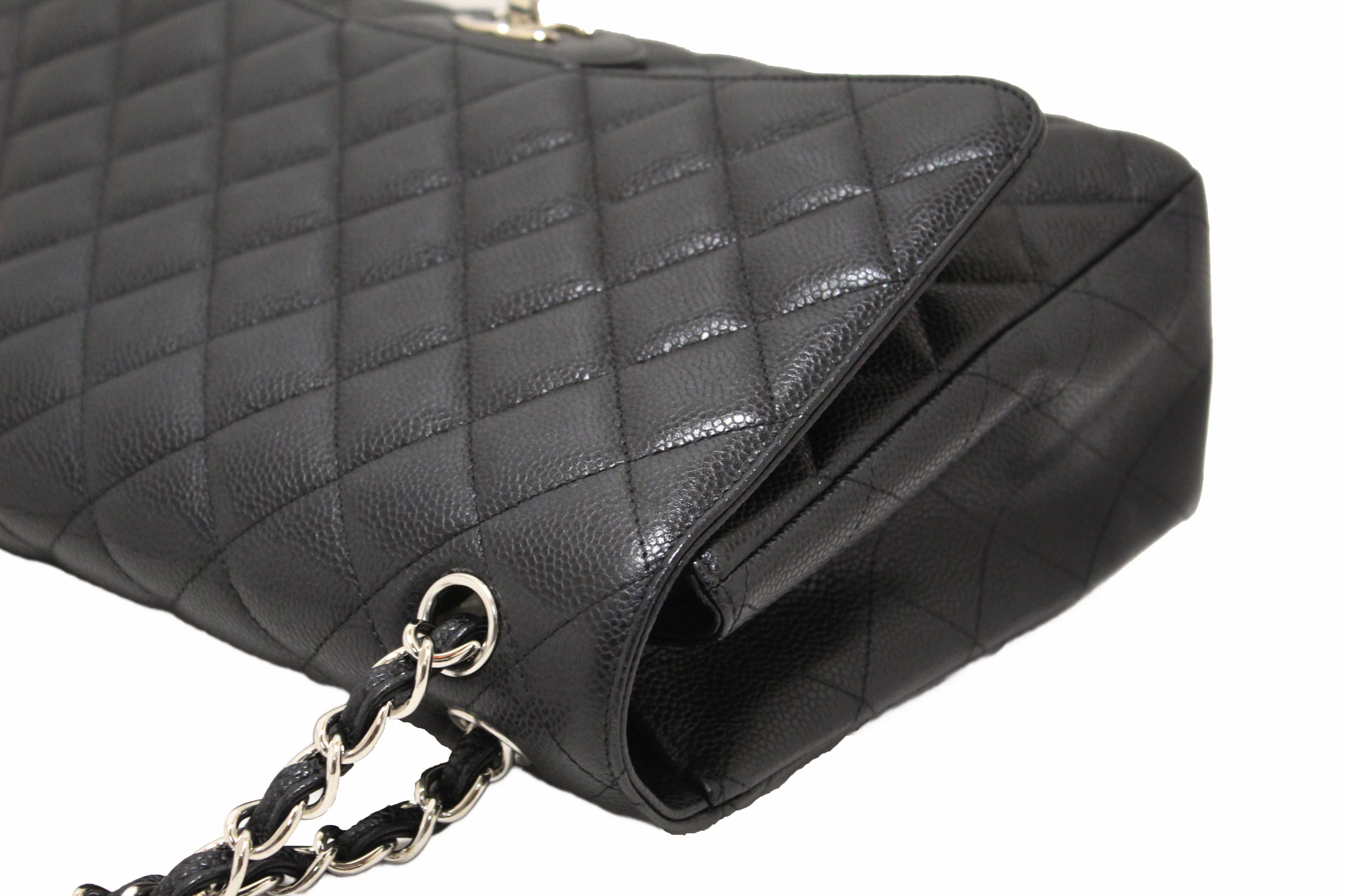 Authentic Chanel Classic Black Single Flap Caviar Leather Maxi Chain Shoulder Bag