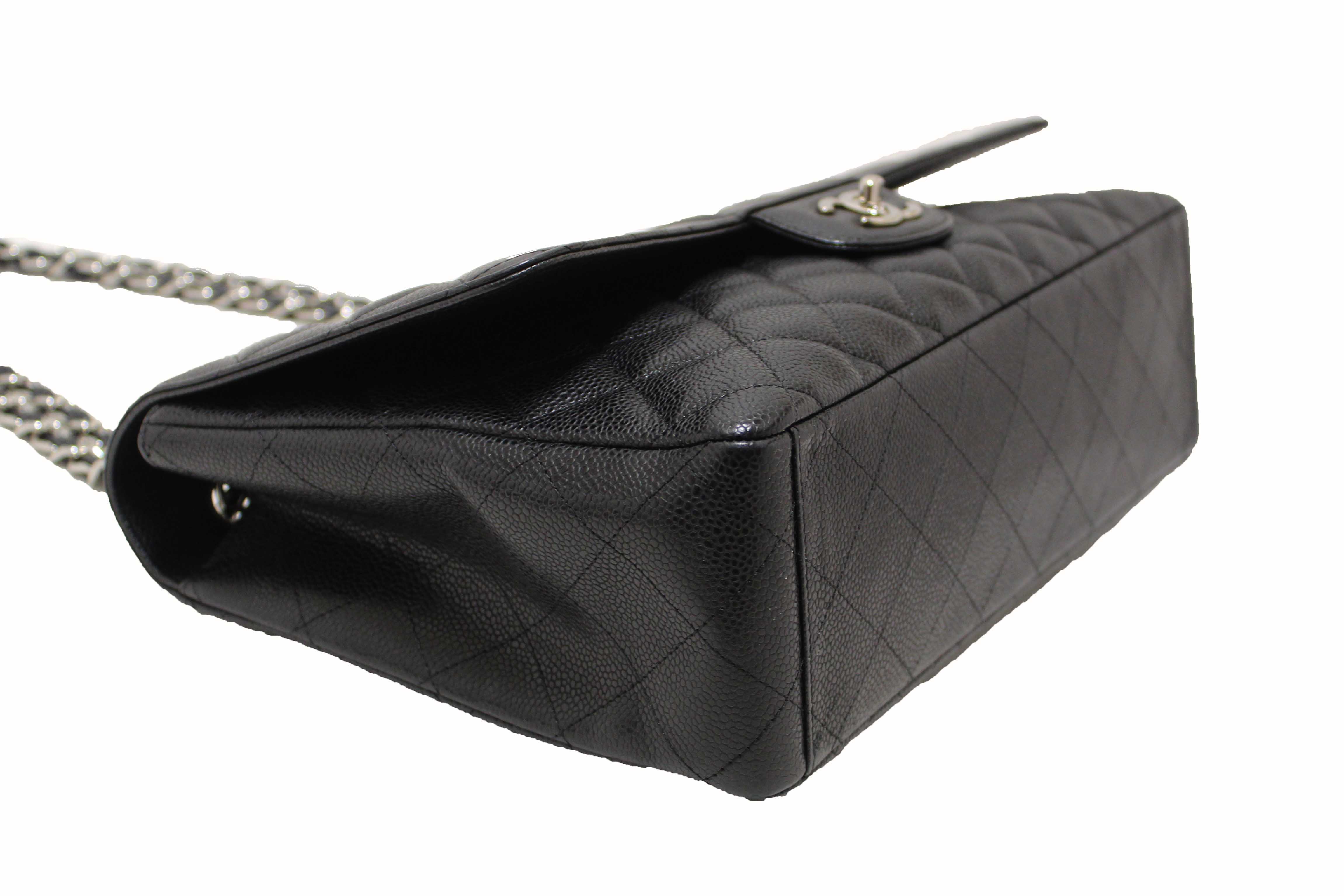 Authentic Chanel Classic Black Single Flap Caviar Leather Maxi Chain Shoulder Bag