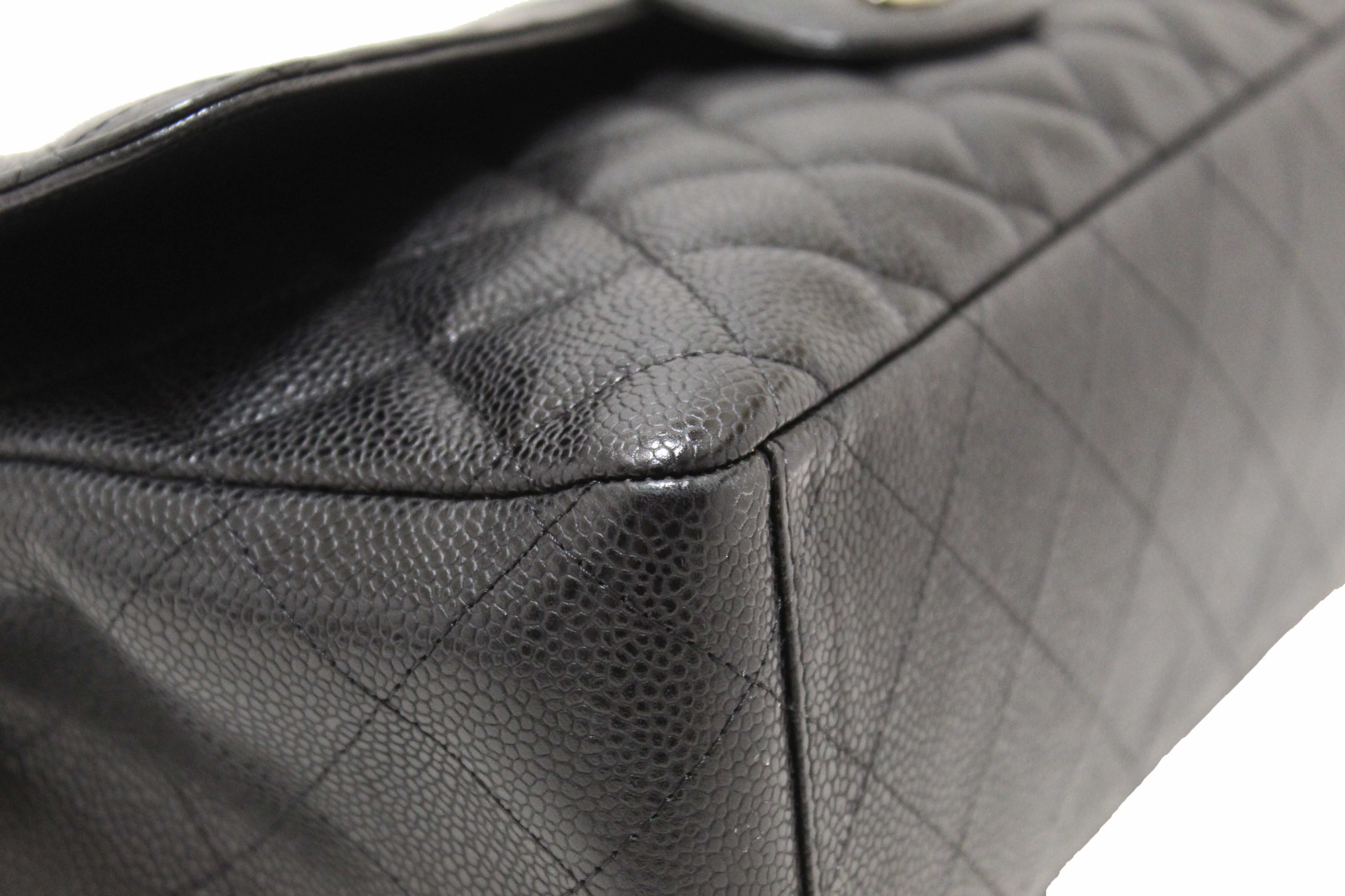 Authentic Chanel Classic Black Single Flap Caviar Leather Maxi Chain Shoulder Bag