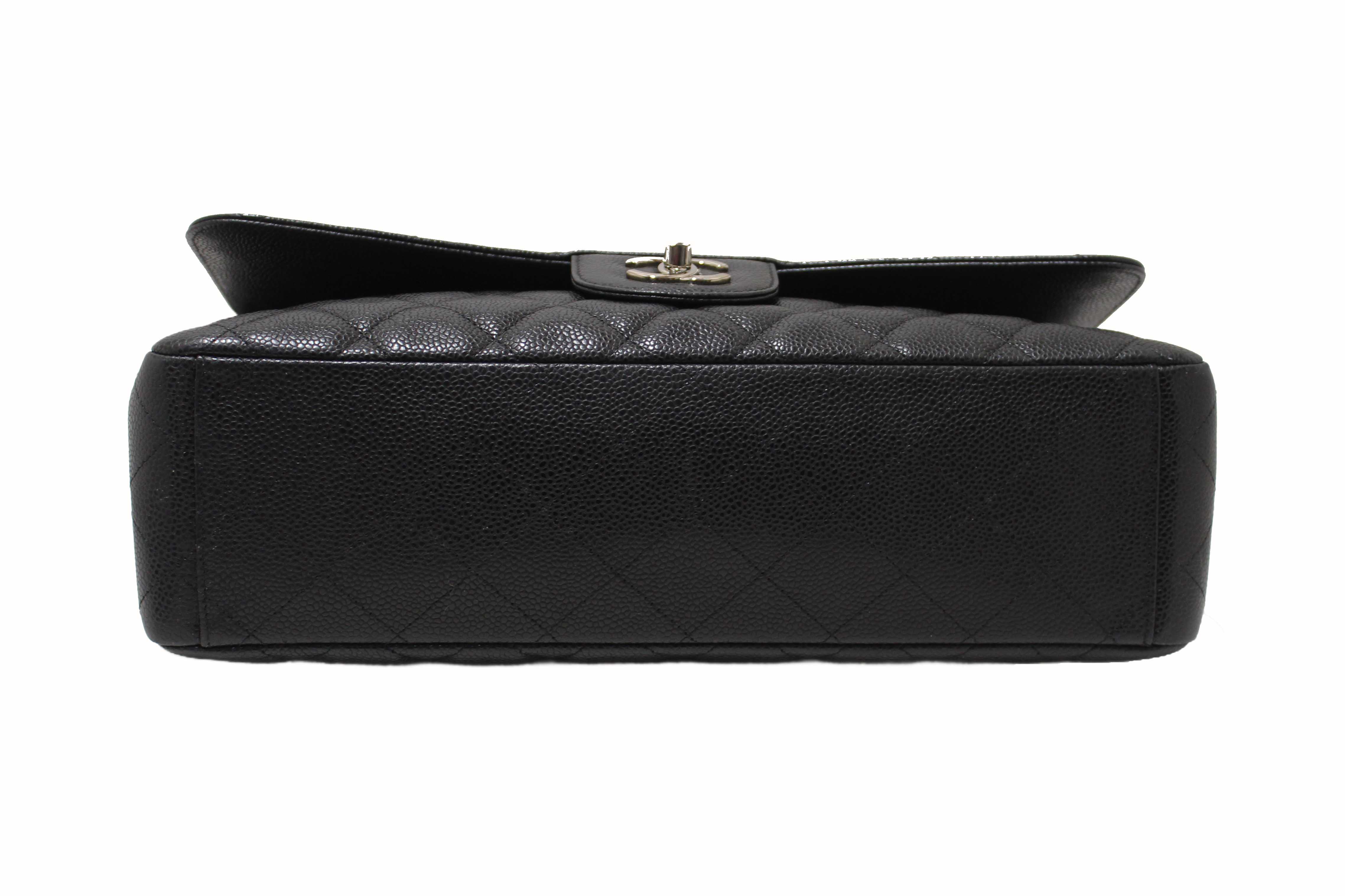Authentic Chanel Classic Black Single Flap Caviar Leather Maxi Chain Shoulder Bag
