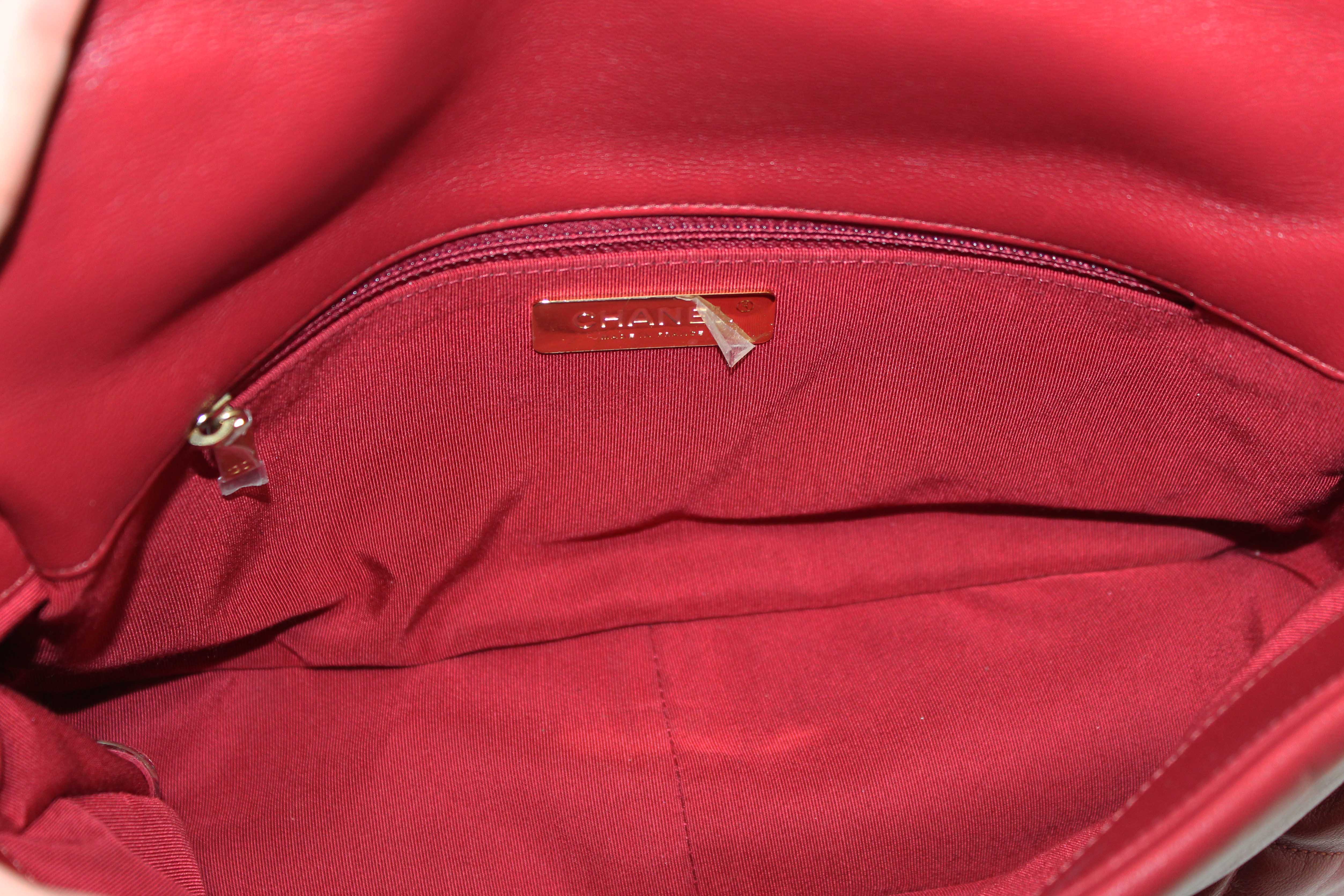 Authentic Chanel Red Quilted Lambskin Leather Chanel 19 Large Flap Shoulder Bag