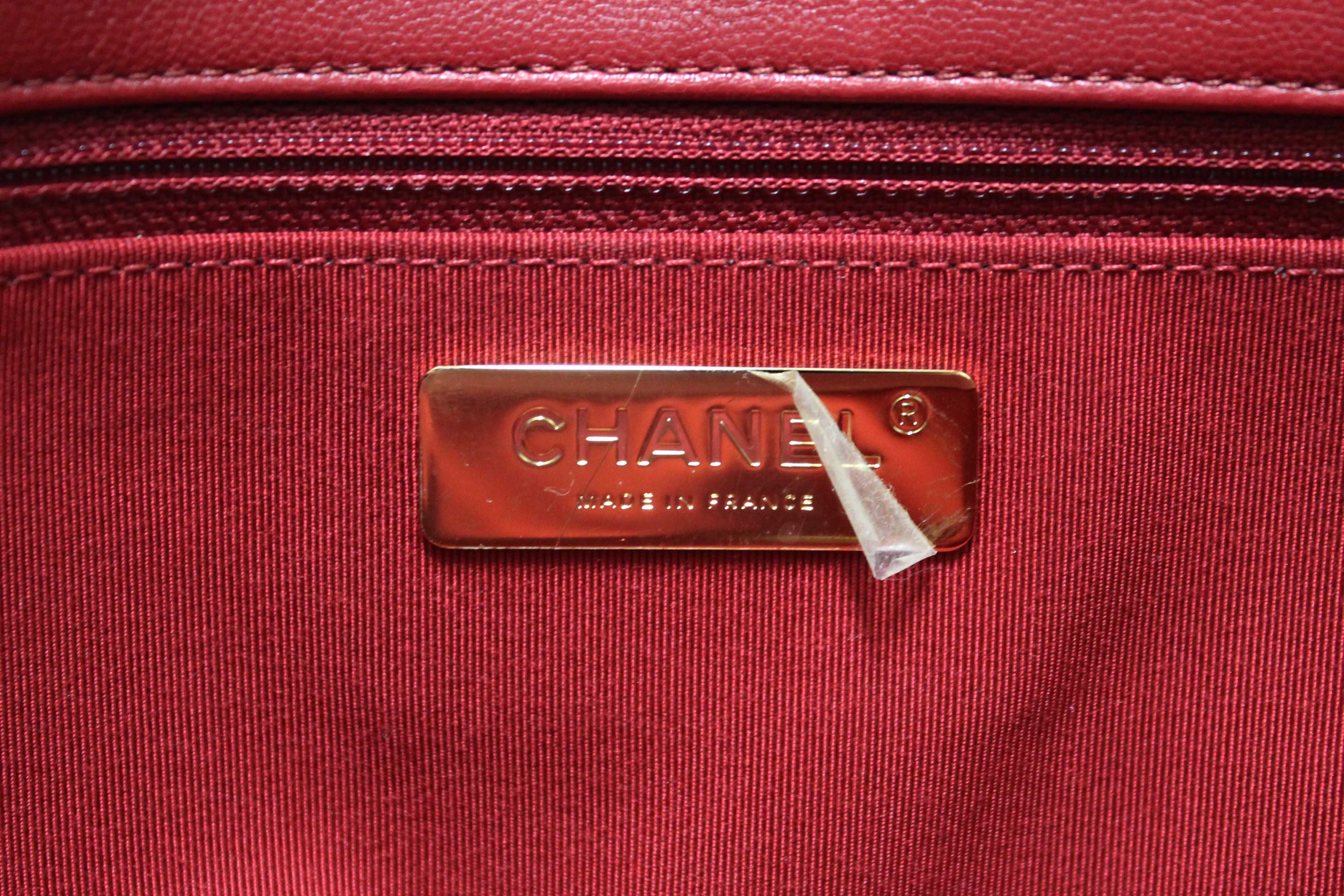 Authentic Chanel Red Quilted Lambskin Leather Chanel 19 Large Flap Shoulder Bag