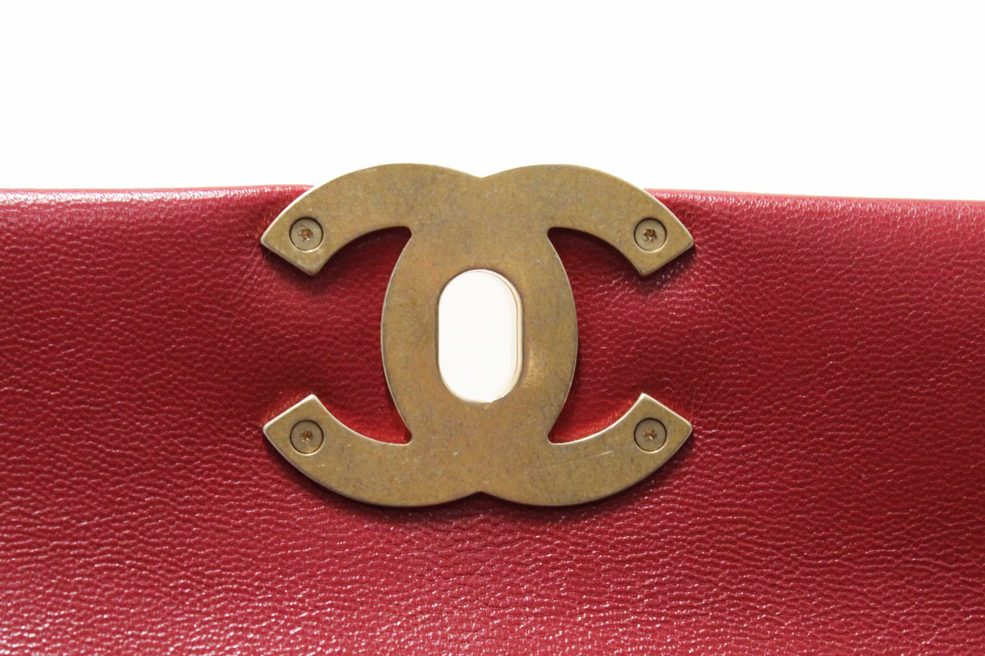 Authentic Chanel Red Quilted Lambskin Leather Chanel 19 Large Flap Shoulder Bag