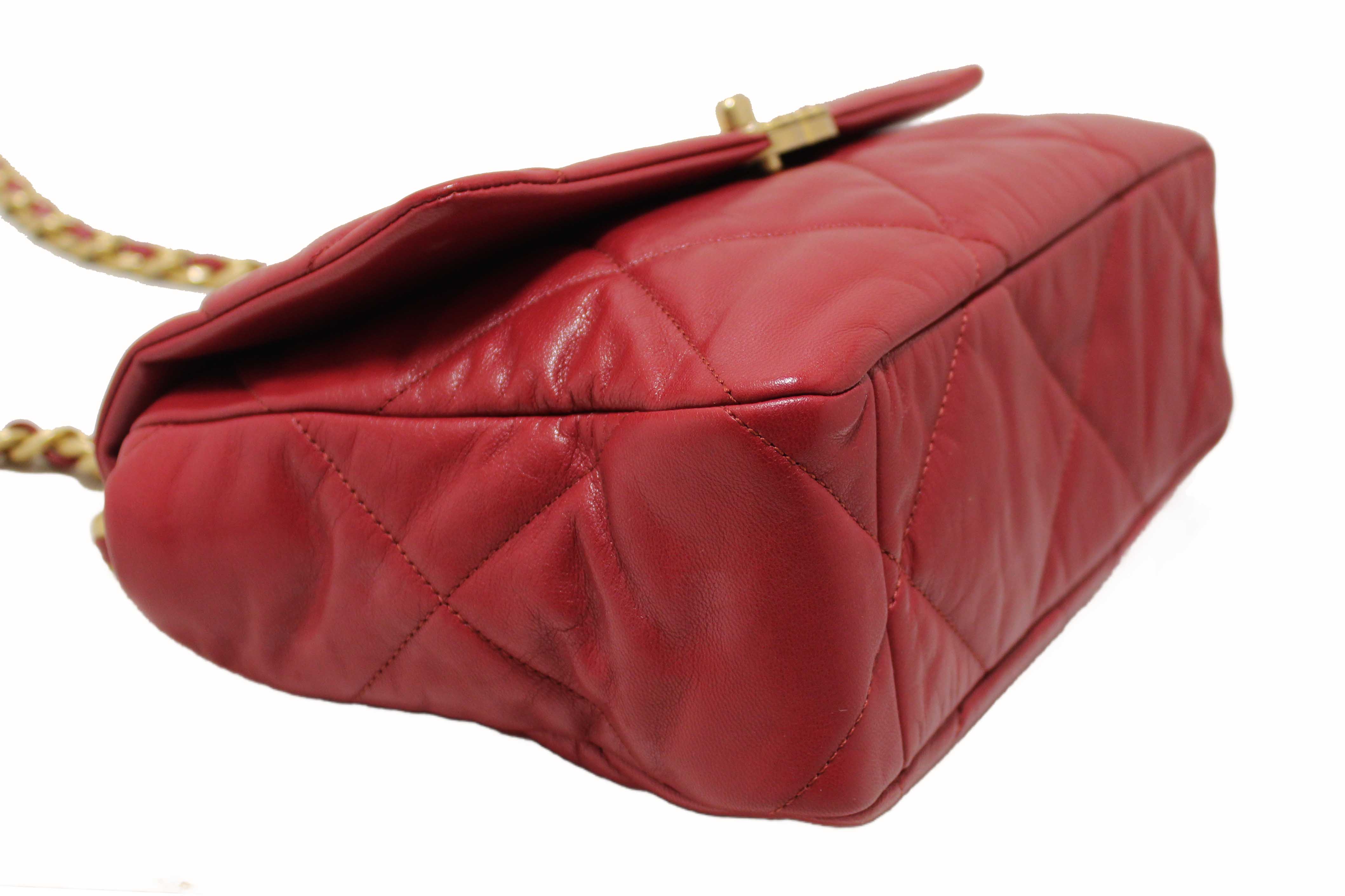 Authentic Chanel Red Quilted Lambskin Leather Chanel 19 Large Flap Shoulder Bag