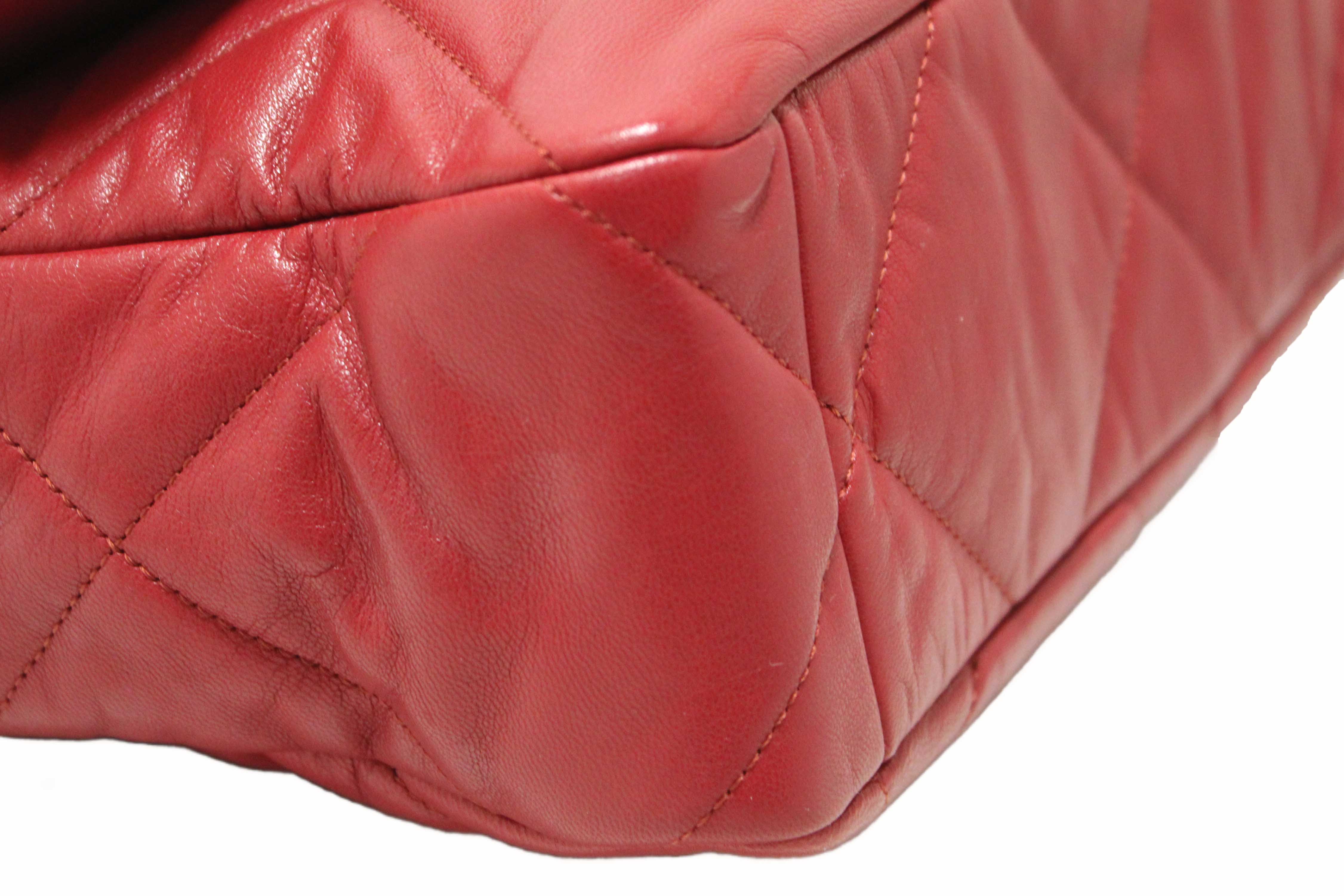Authentic Chanel Red Quilted Lambskin Leather Chanel 19 Large Flap Shoulder Bag