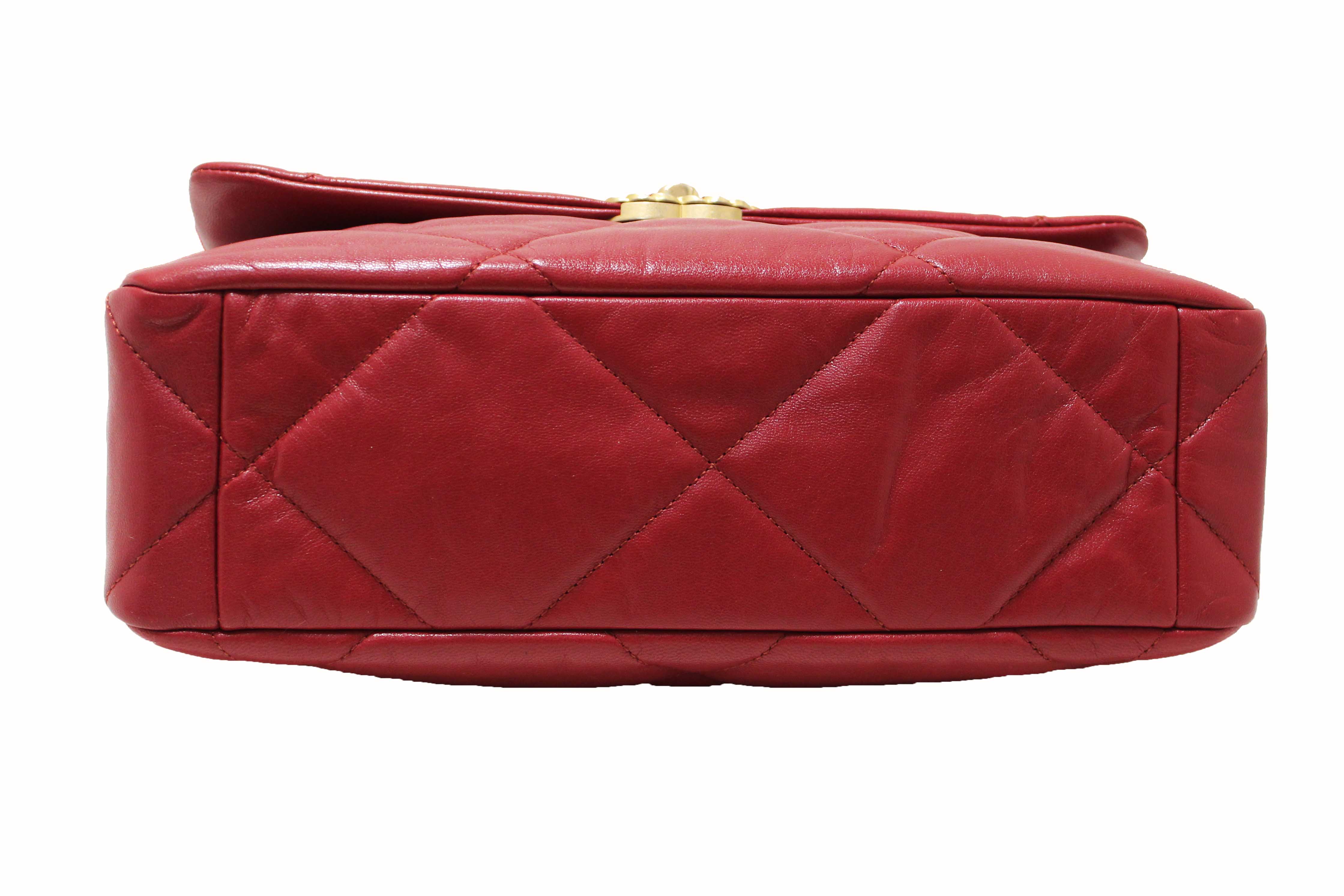 Authentic Chanel Red Quilted Lambskin Leather Chanel 19 Large Flap Shoulder Bag