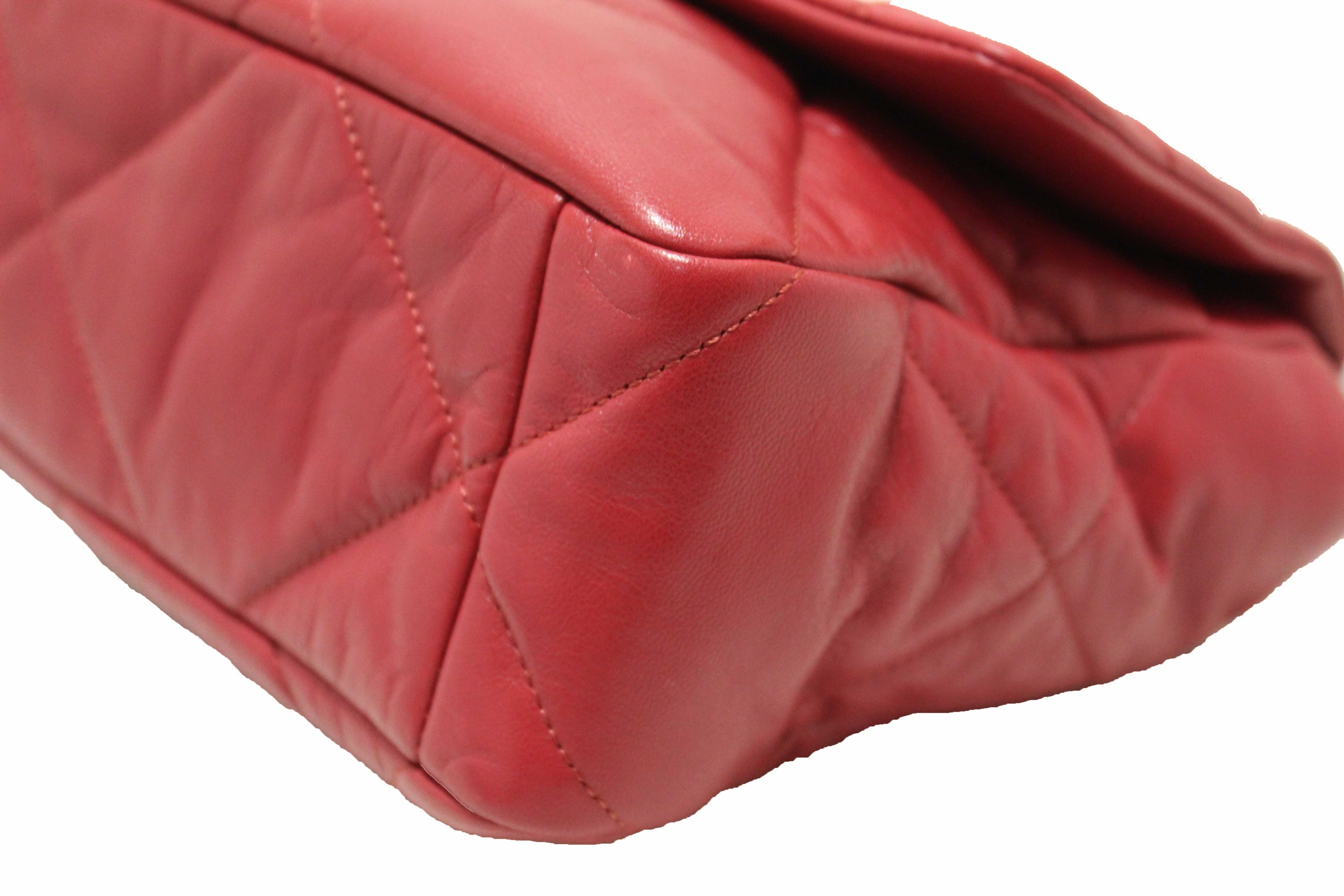 Authentic Chanel Red Quilted Lambskin Leather Chanel 19 Large Flap Shoulder Bag