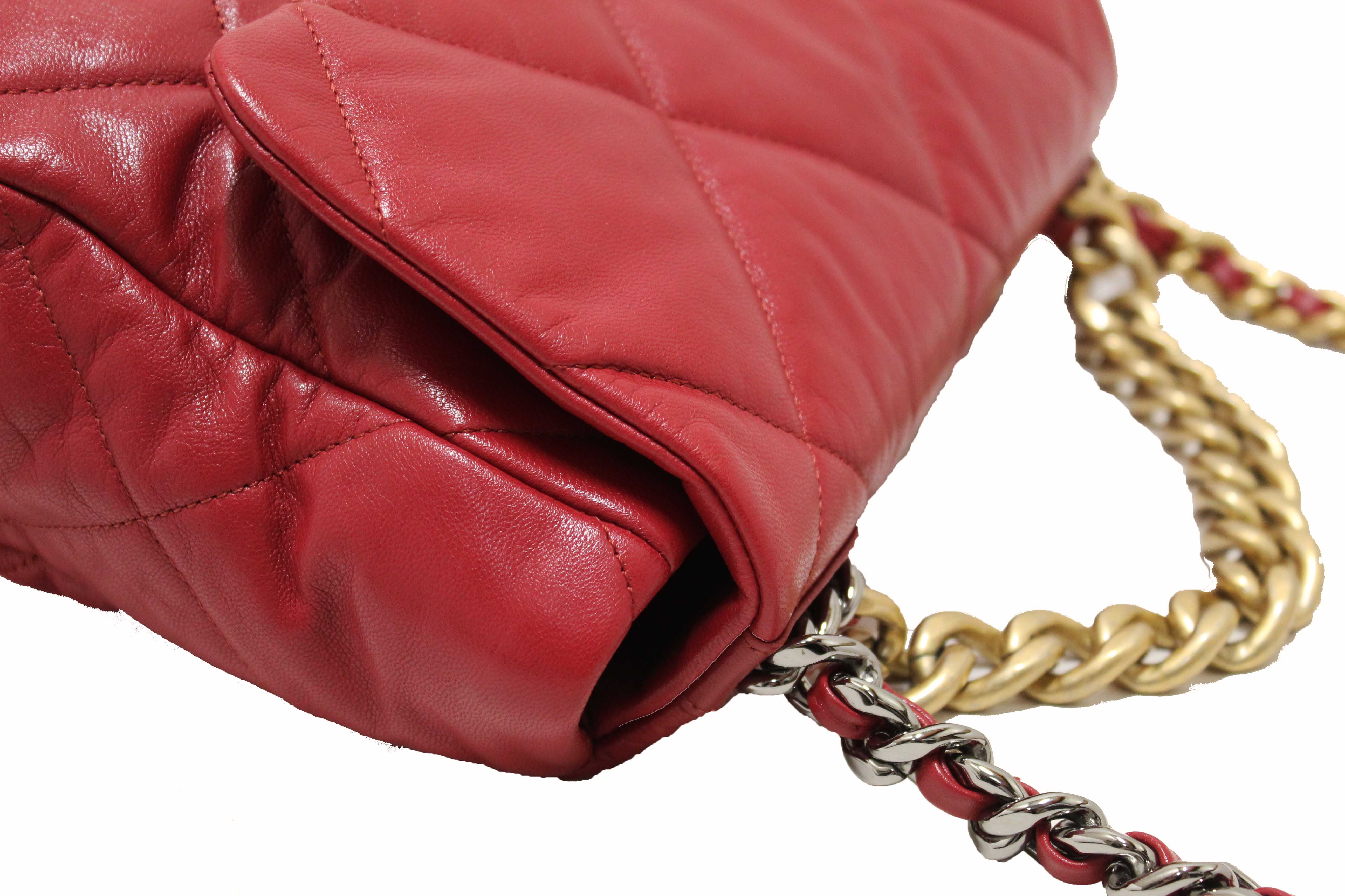 Authentic Chanel Red Quilted Lambskin Leather Chanel 19 Large Flap Shoulder Bag