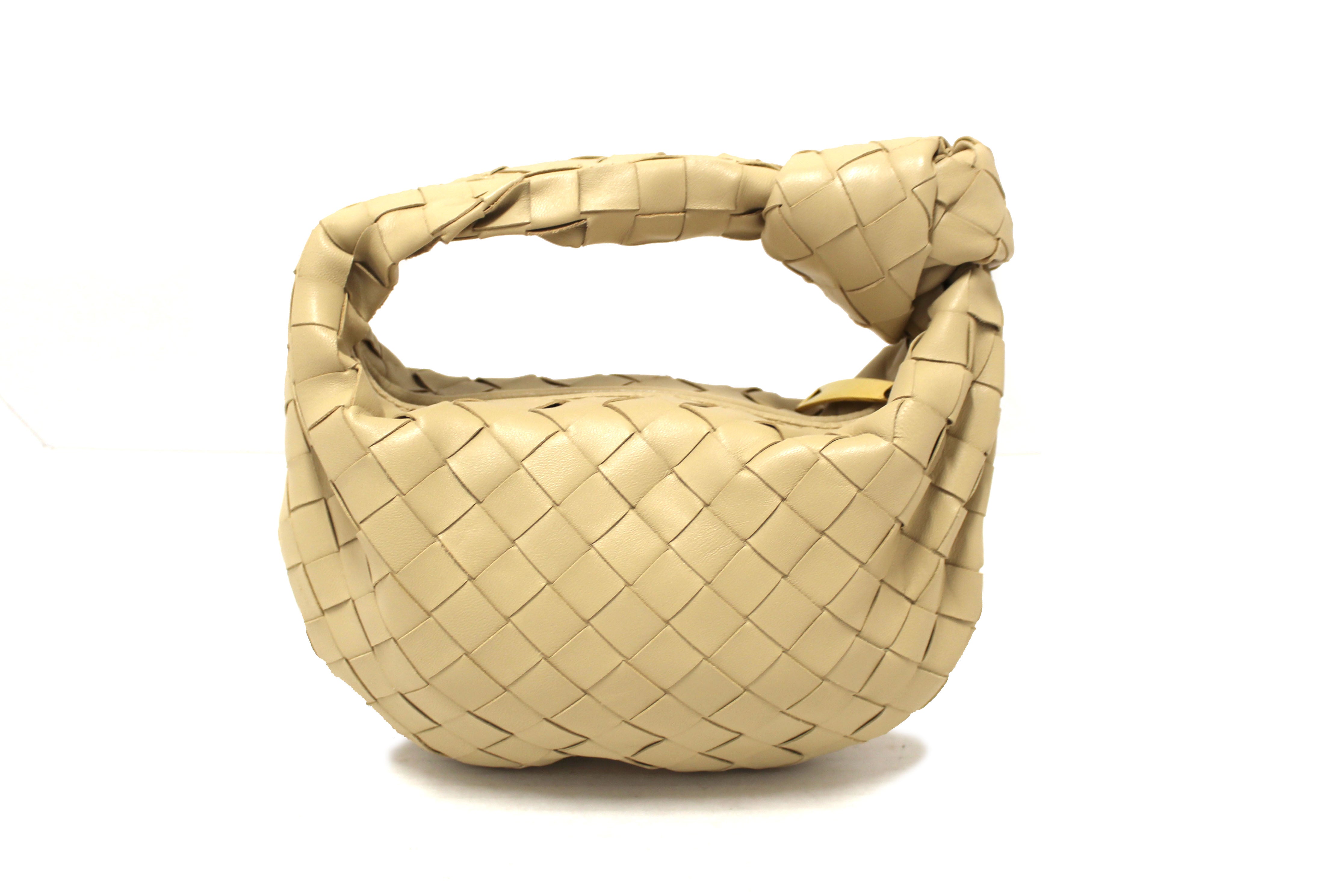 Authentic Bottega Veneta Beige Lambskin Leather Mini Jodie Handbag