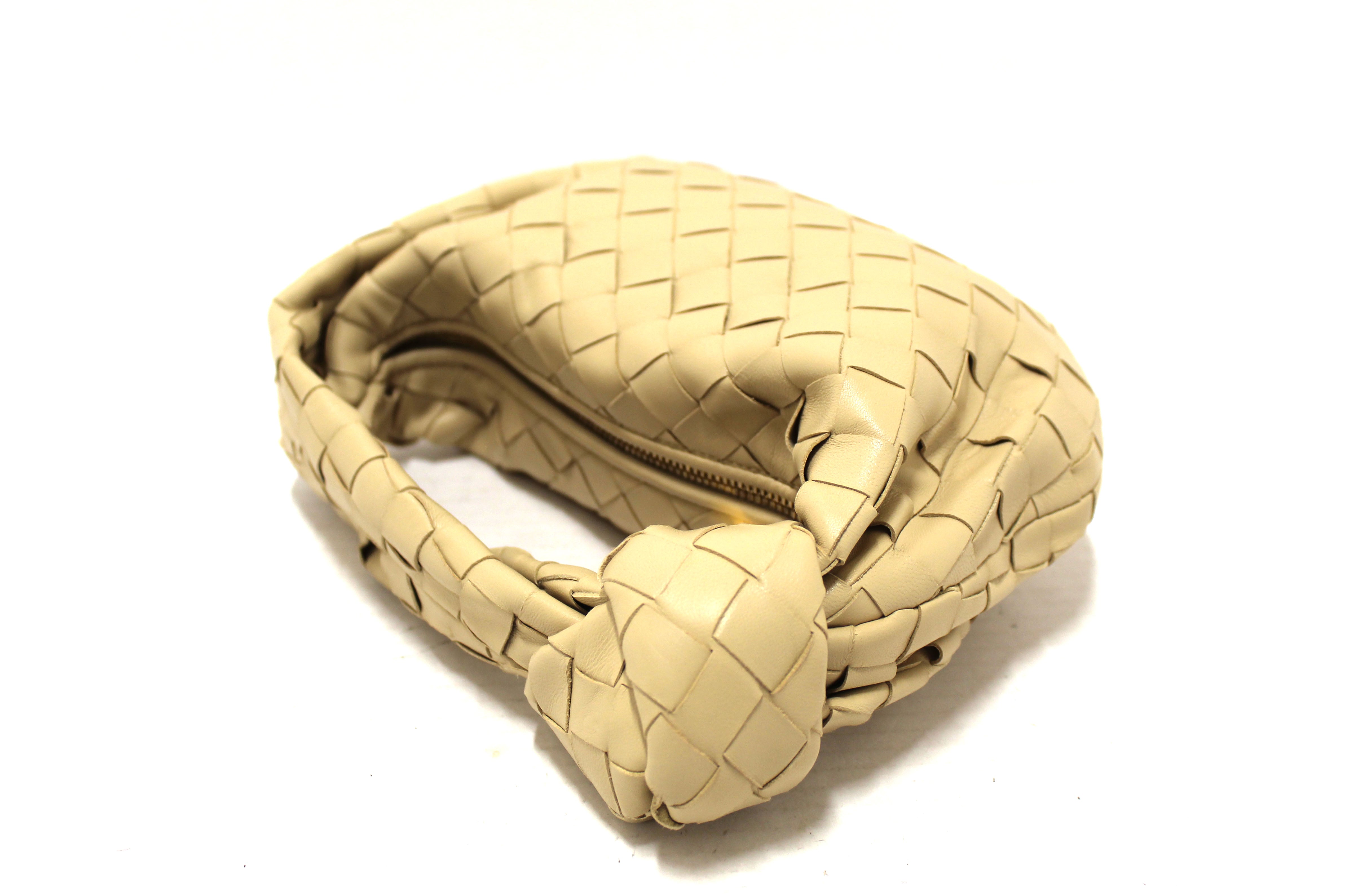 Authentic Bottega Veneta Beige Lambskin Leather Mini Jodie Handbag