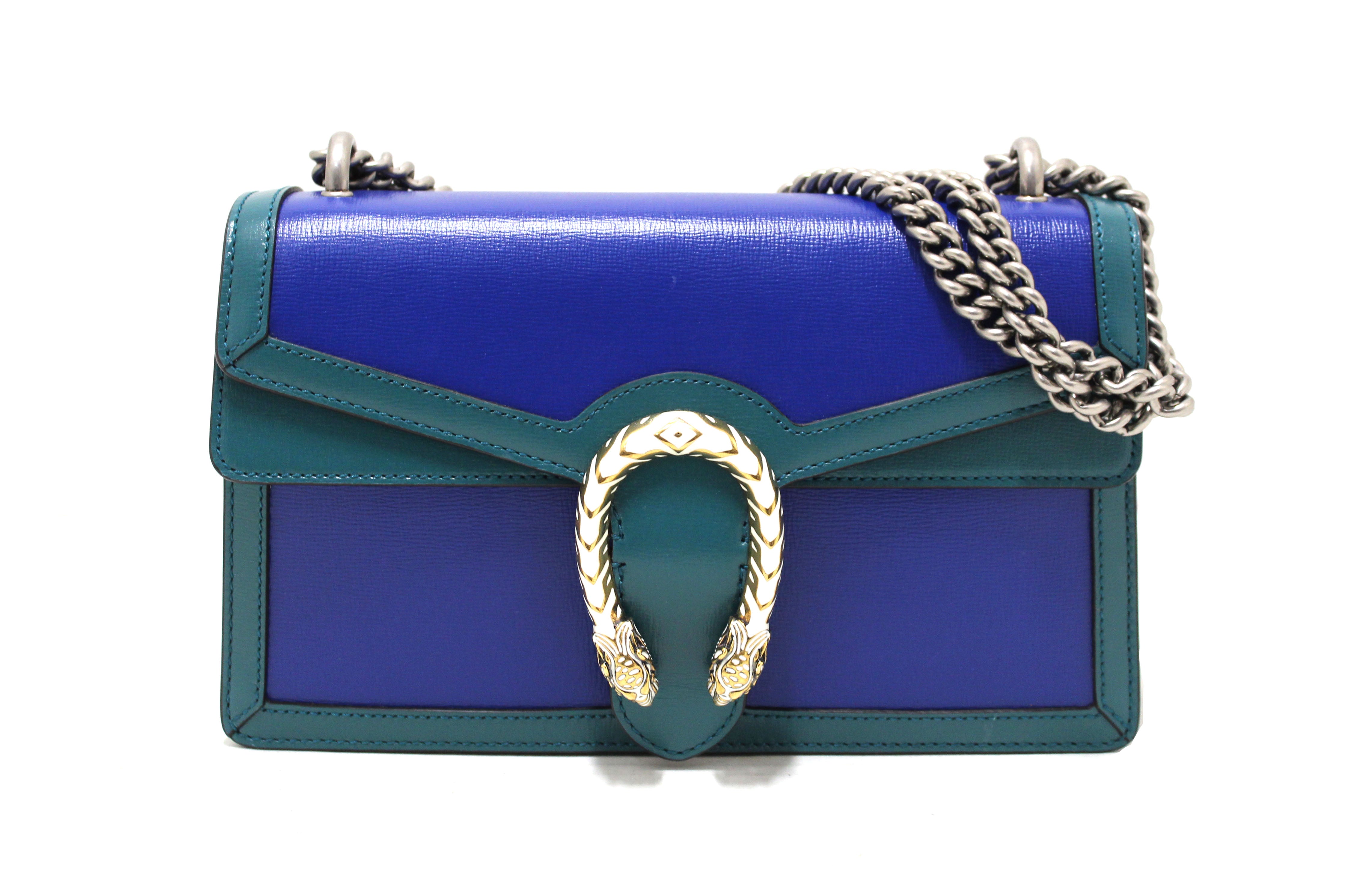 Authentic Gucci Blue Leather With Turquiose Leather Dionysus Small