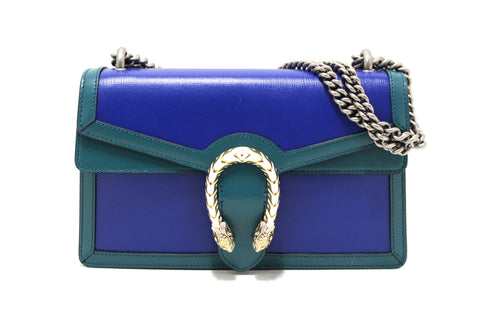 Authentic Gucci Blue Leather With Turquiose Leather Dionysus Small Shoulder Bag