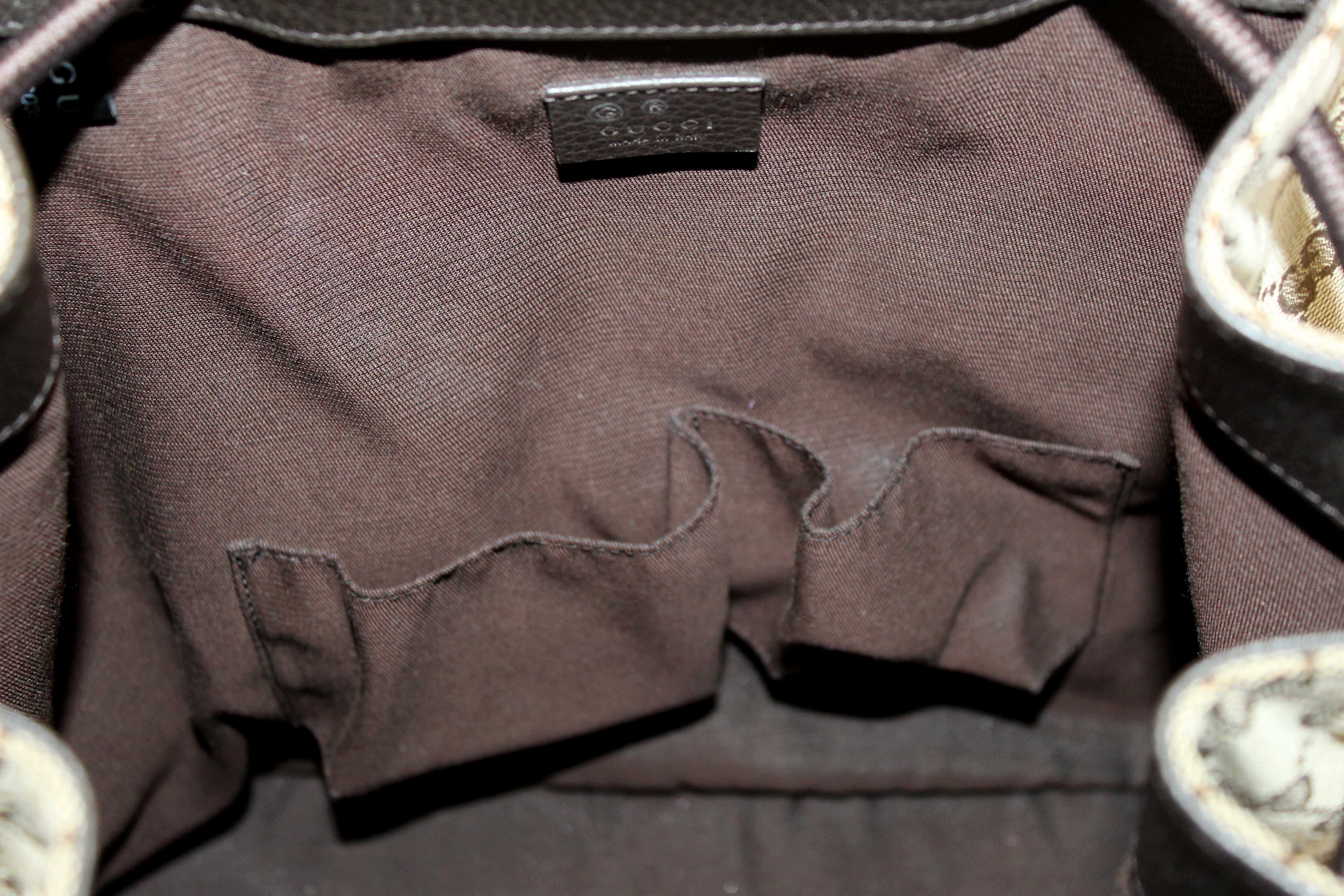 Authentic Gucci Beige GG Canvas Drawstring Medium Backpack 449175