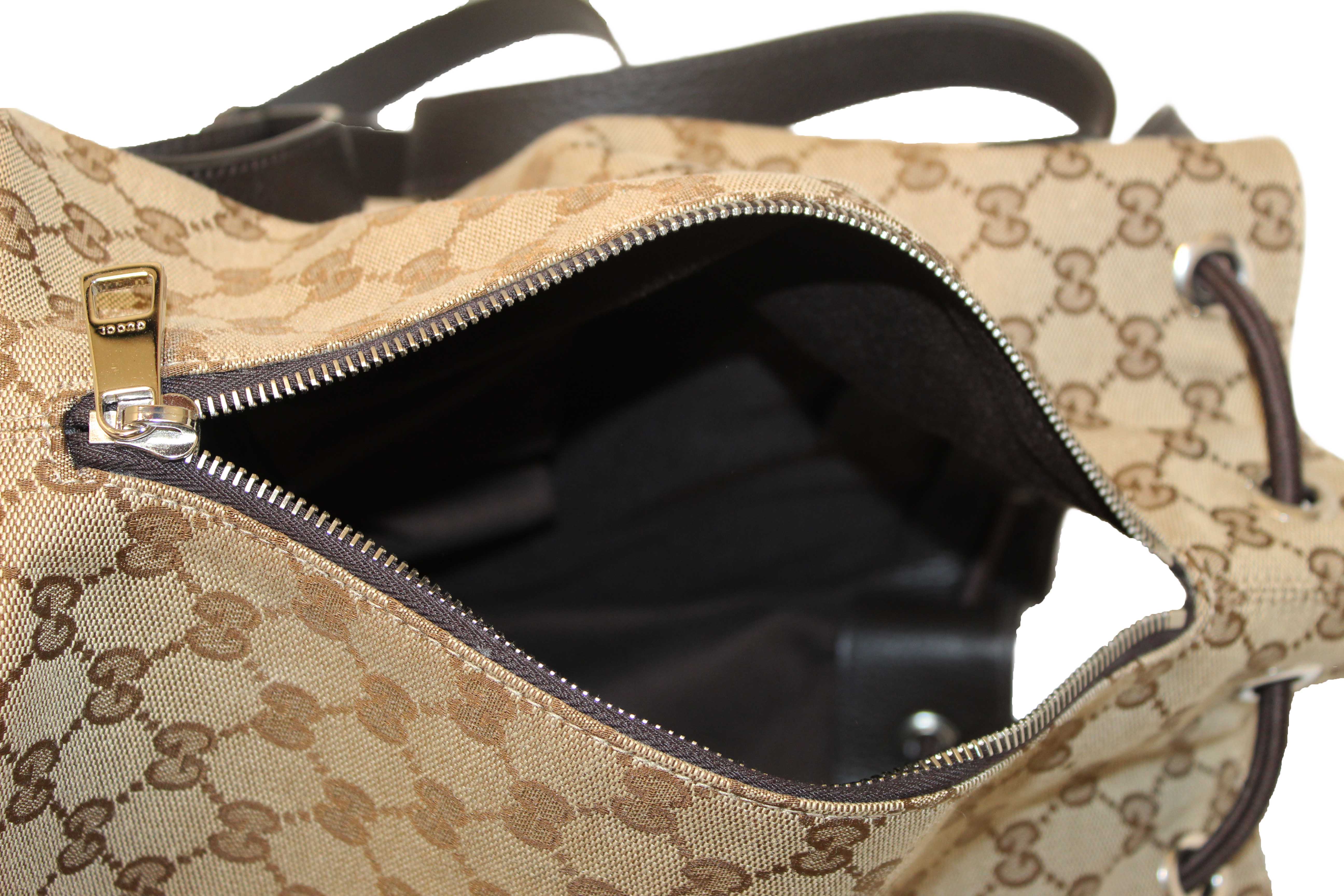 Authentic Gucci Beige GG Canvas Drawstring Medium Backpack 449175