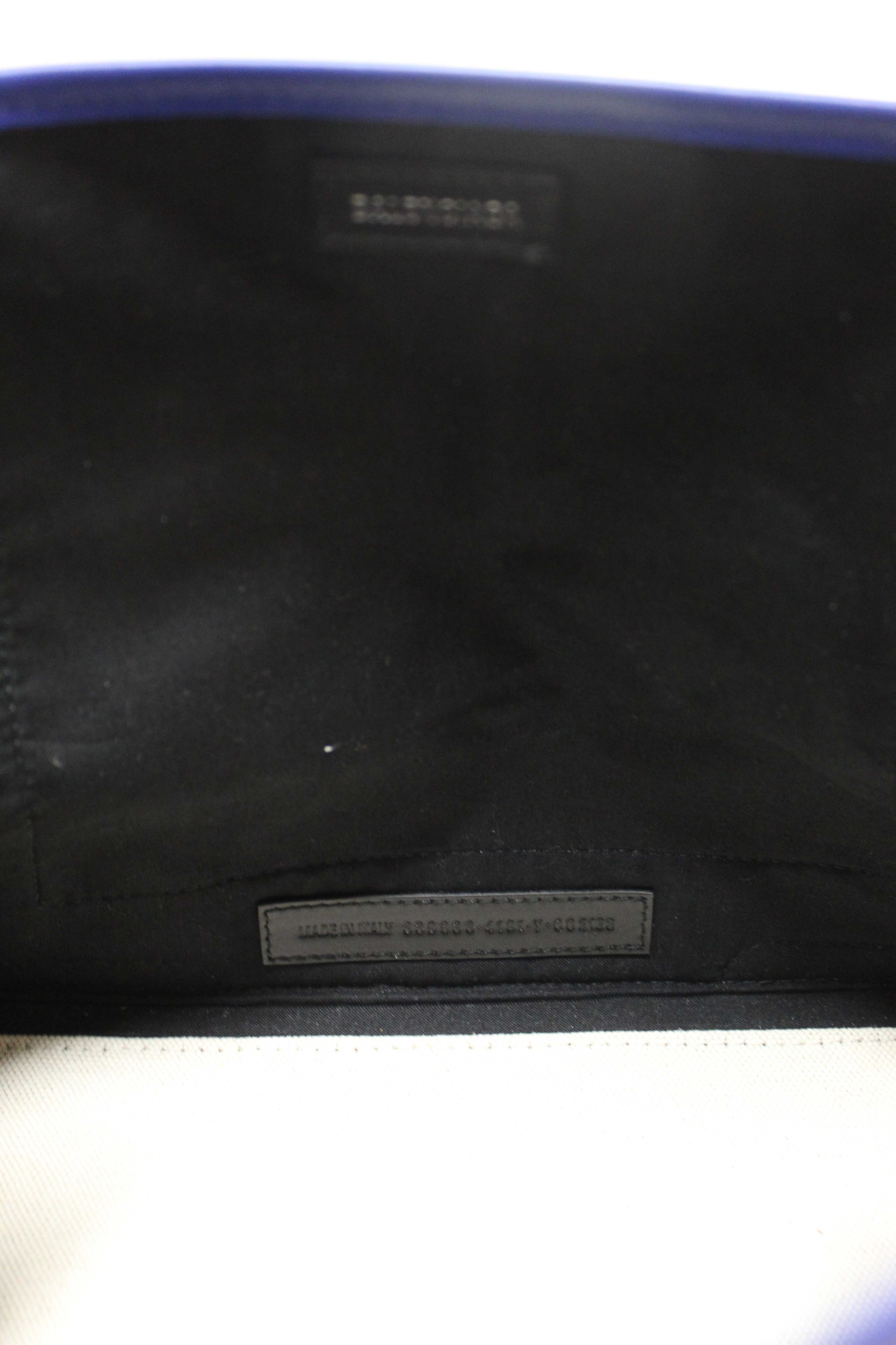 Authentic Balenciaga Blue Leather and White Canvas Small Cabas Tote Bag