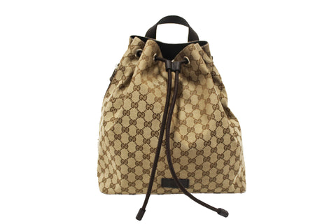 Authentic Gucci Beige GG Canvas Drawstring Medium Backpack 449175