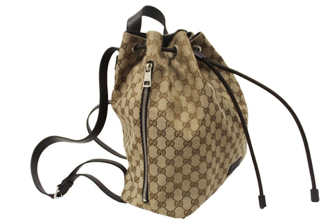 Authentic Gucci Beige GG Canvas Drawstring Medium Backpack 449175