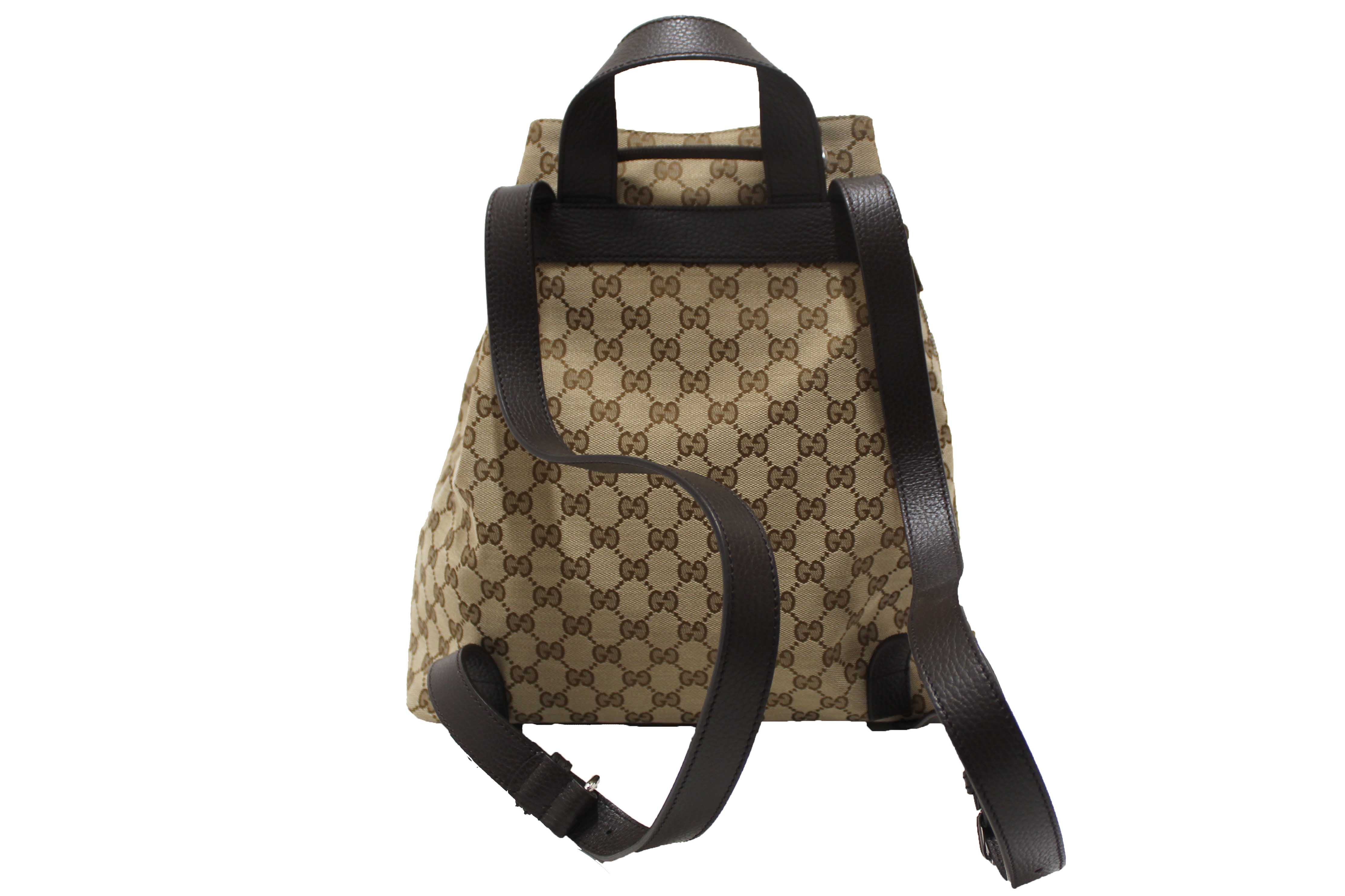 Authentic Gucci Beige GG Canvas Drawstring Medium Backpack 449175
