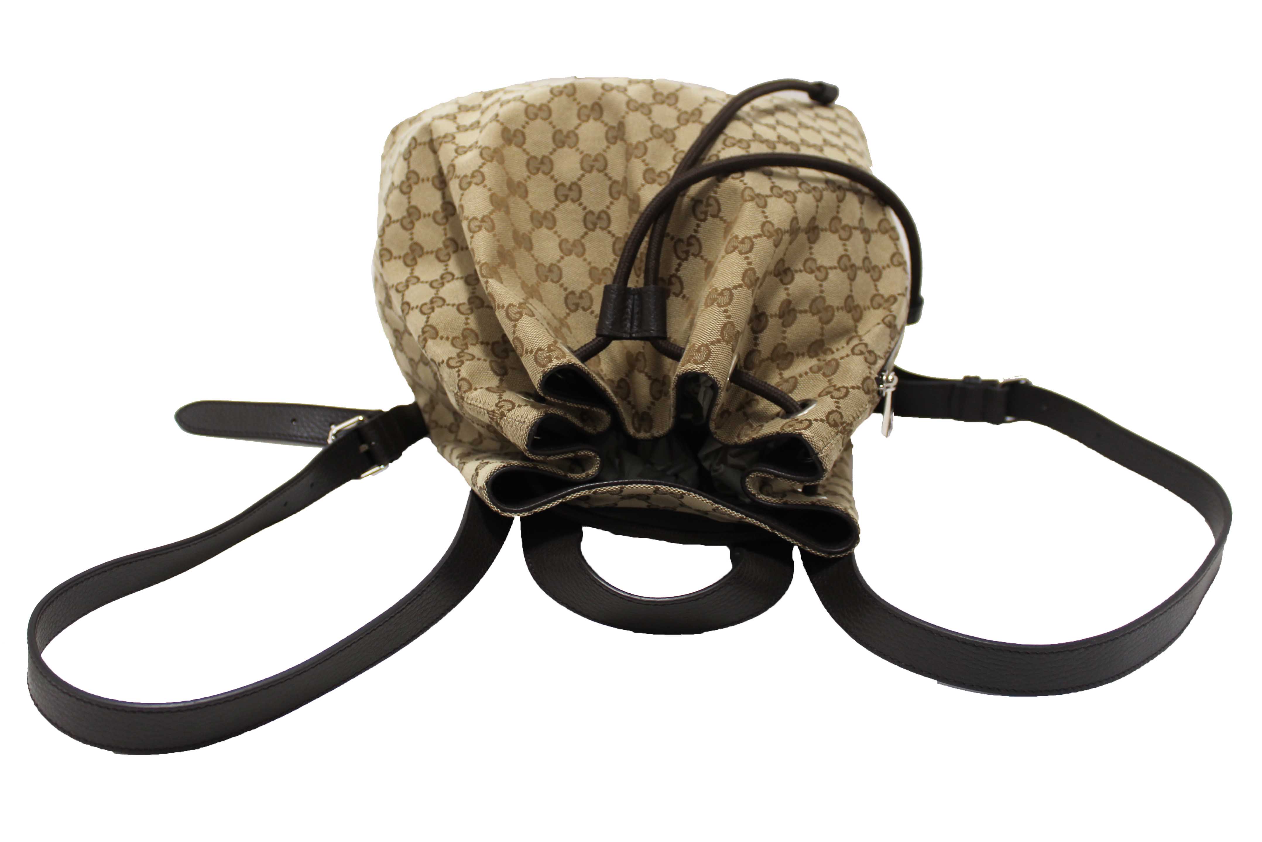 Authentic Gucci Beige GG Canvas Drawstring Medium Backpack 449175