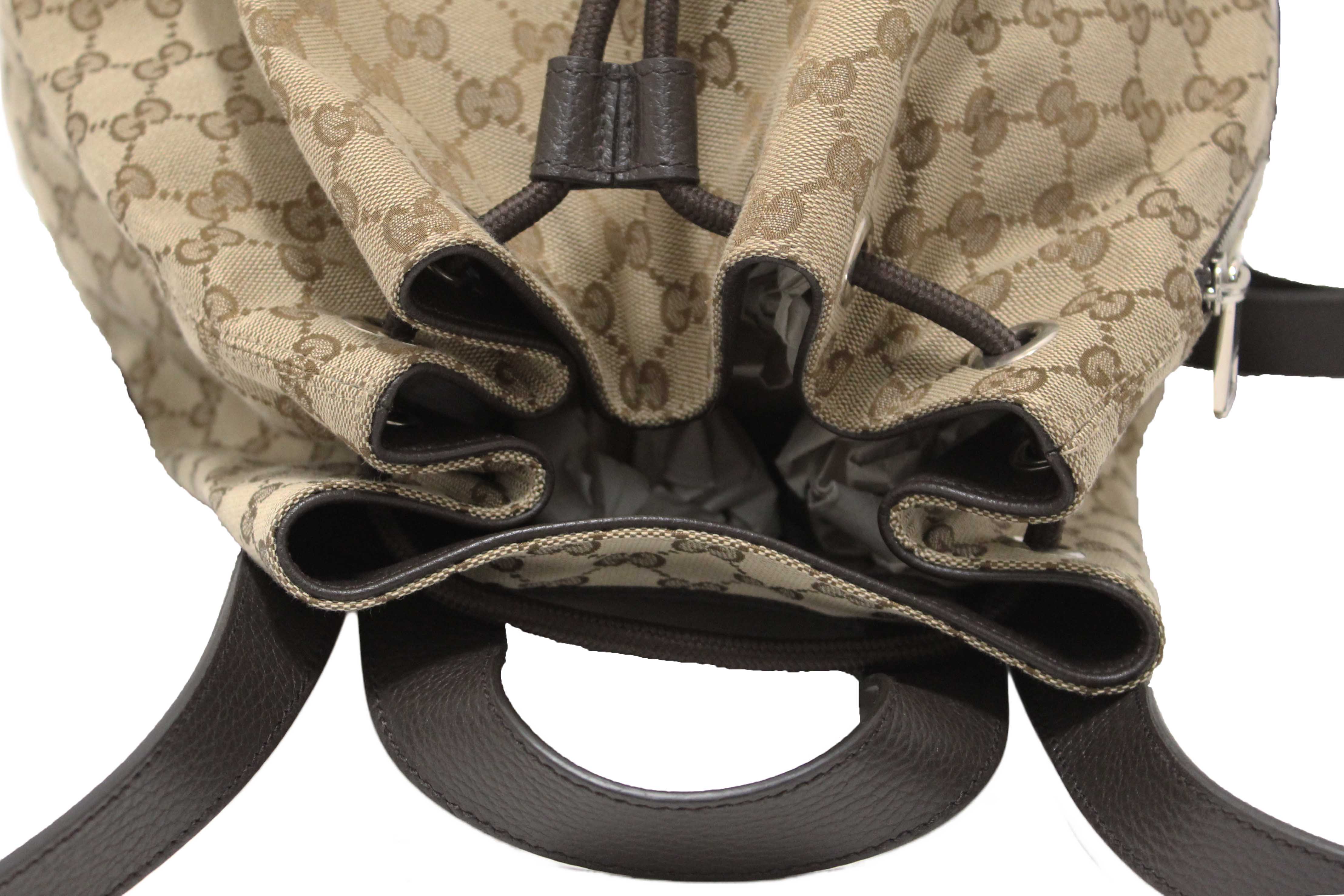 Authentic Gucci Beige GG Canvas Drawstring Medium Backpack 449175