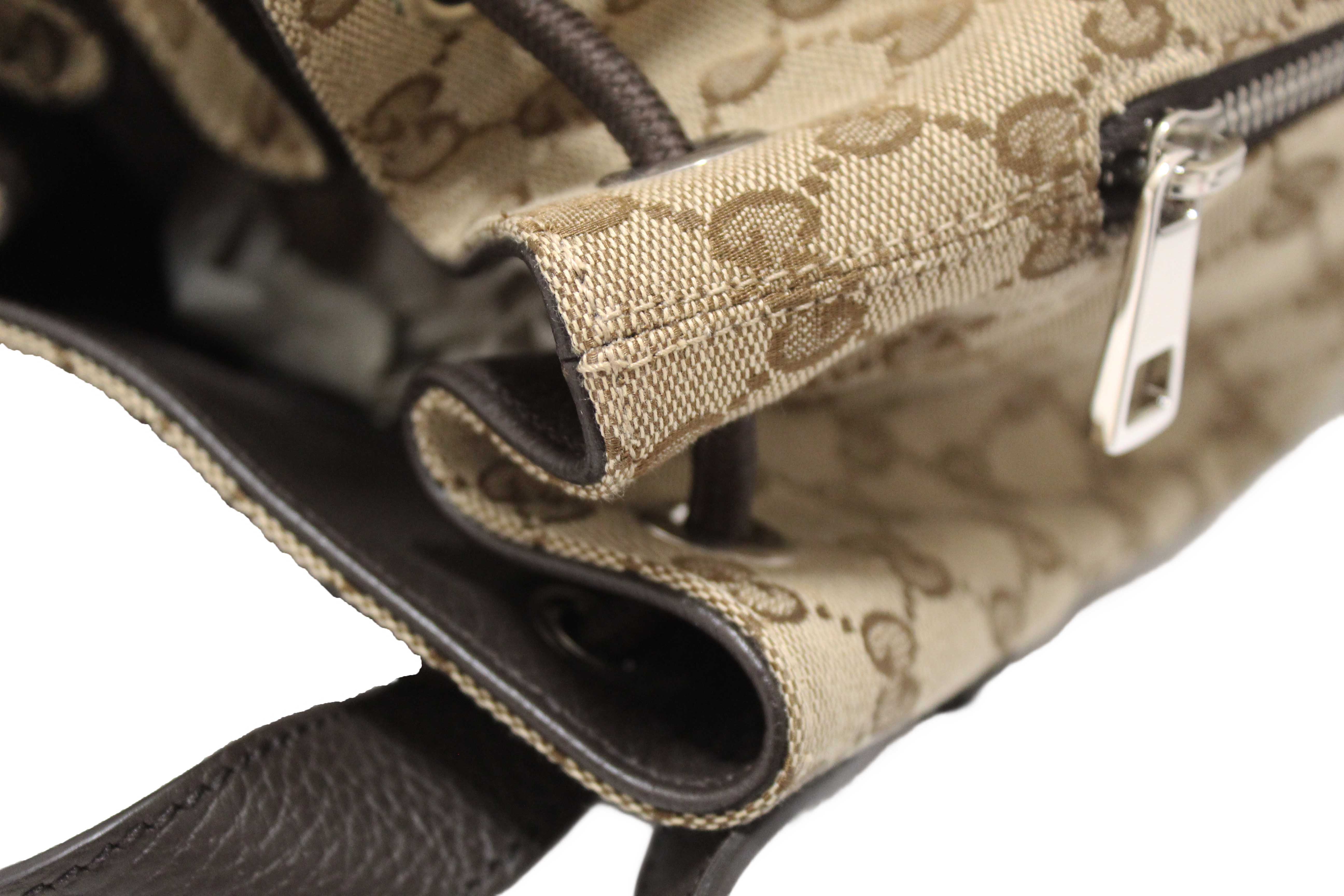 Authentic Gucci Beige GG Canvas Drawstring Medium Backpack 449175