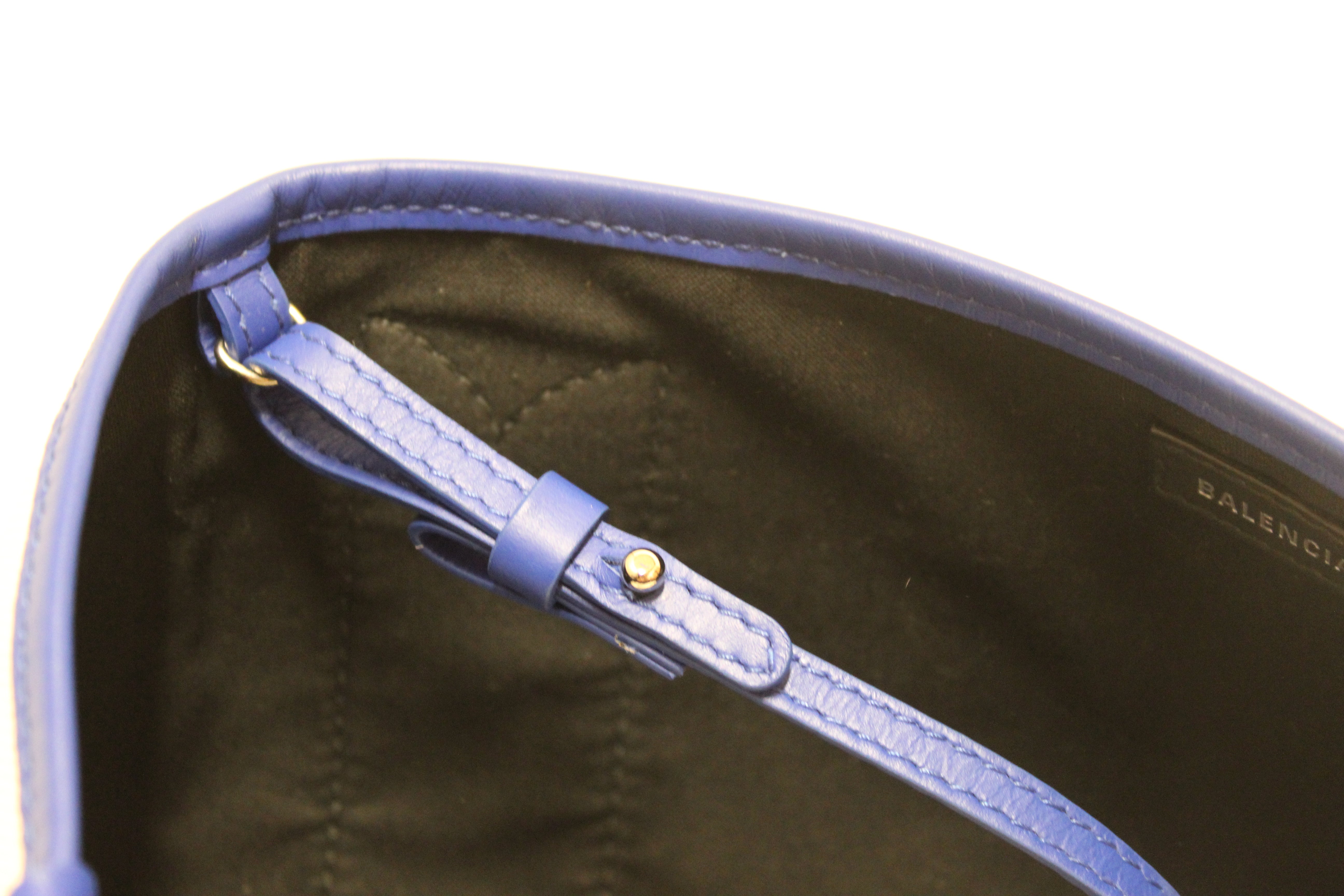 Authentic Balenciaga Blue Leather and White Canvas Small Cabas Tote Bag