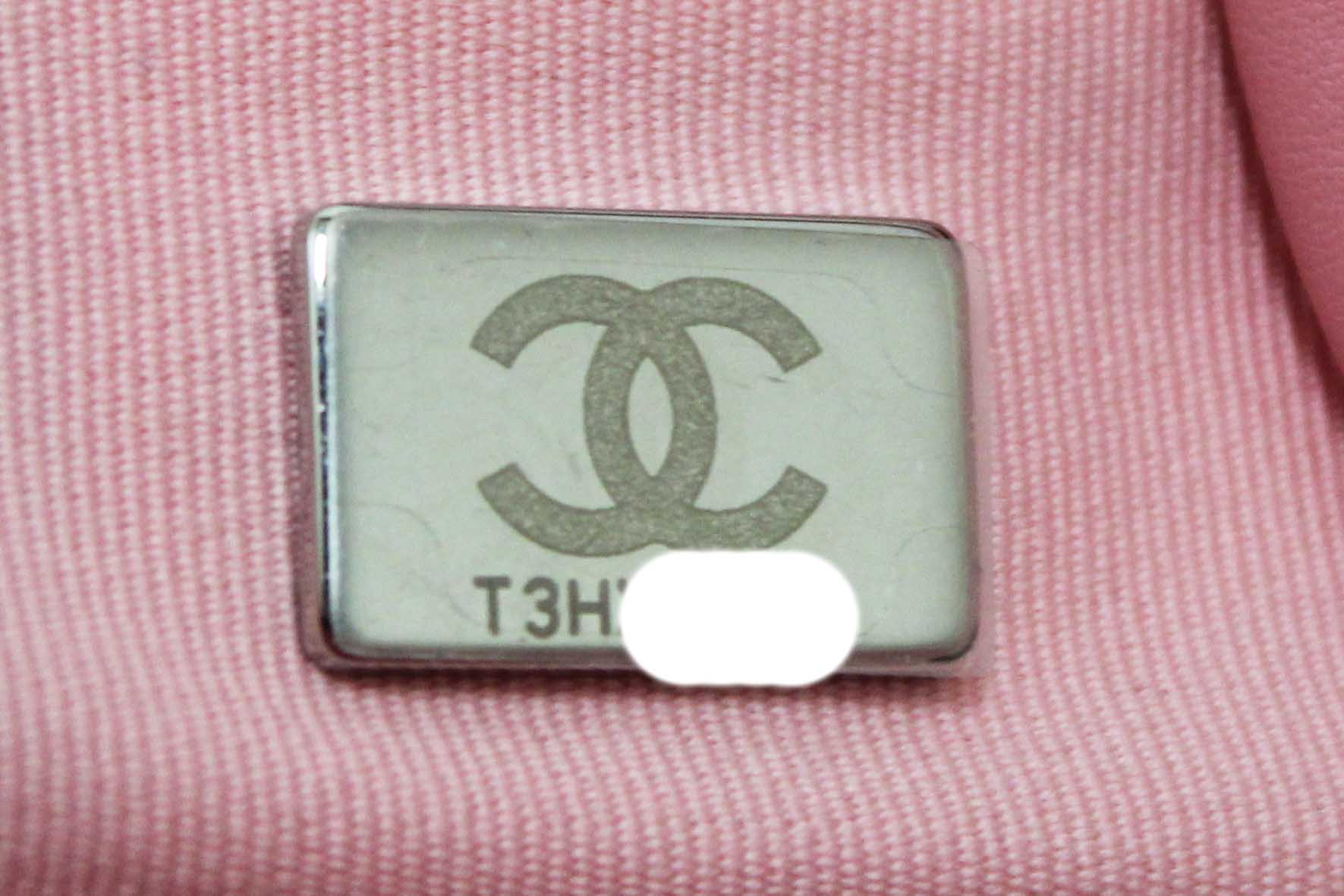 Authentic Chanel Pink Pinstripe Canvas Medium Deauville Shopping Tote