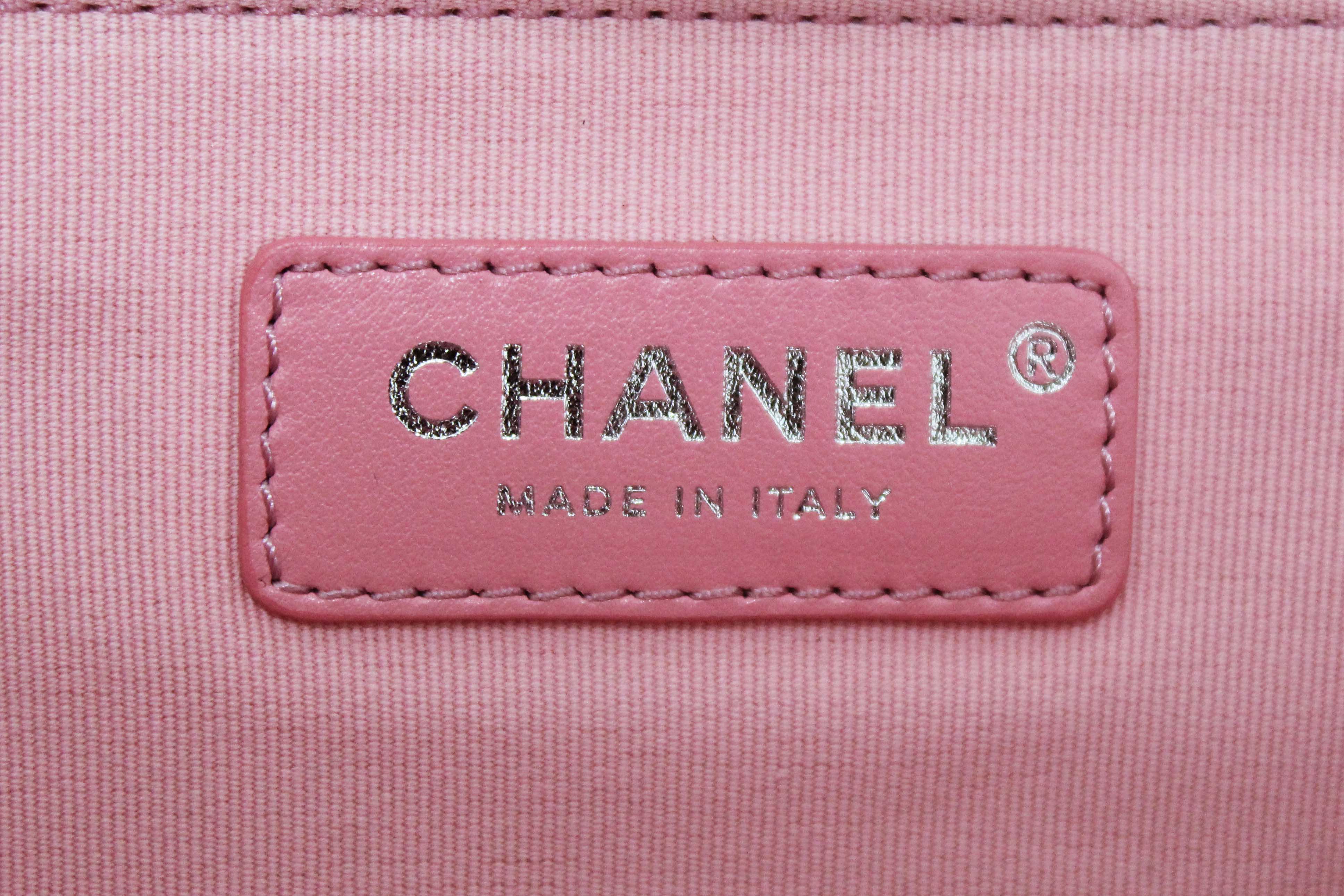 Authentic Chanel Pink Pinstripe Canvas Medium Deauville Shopping Tote
