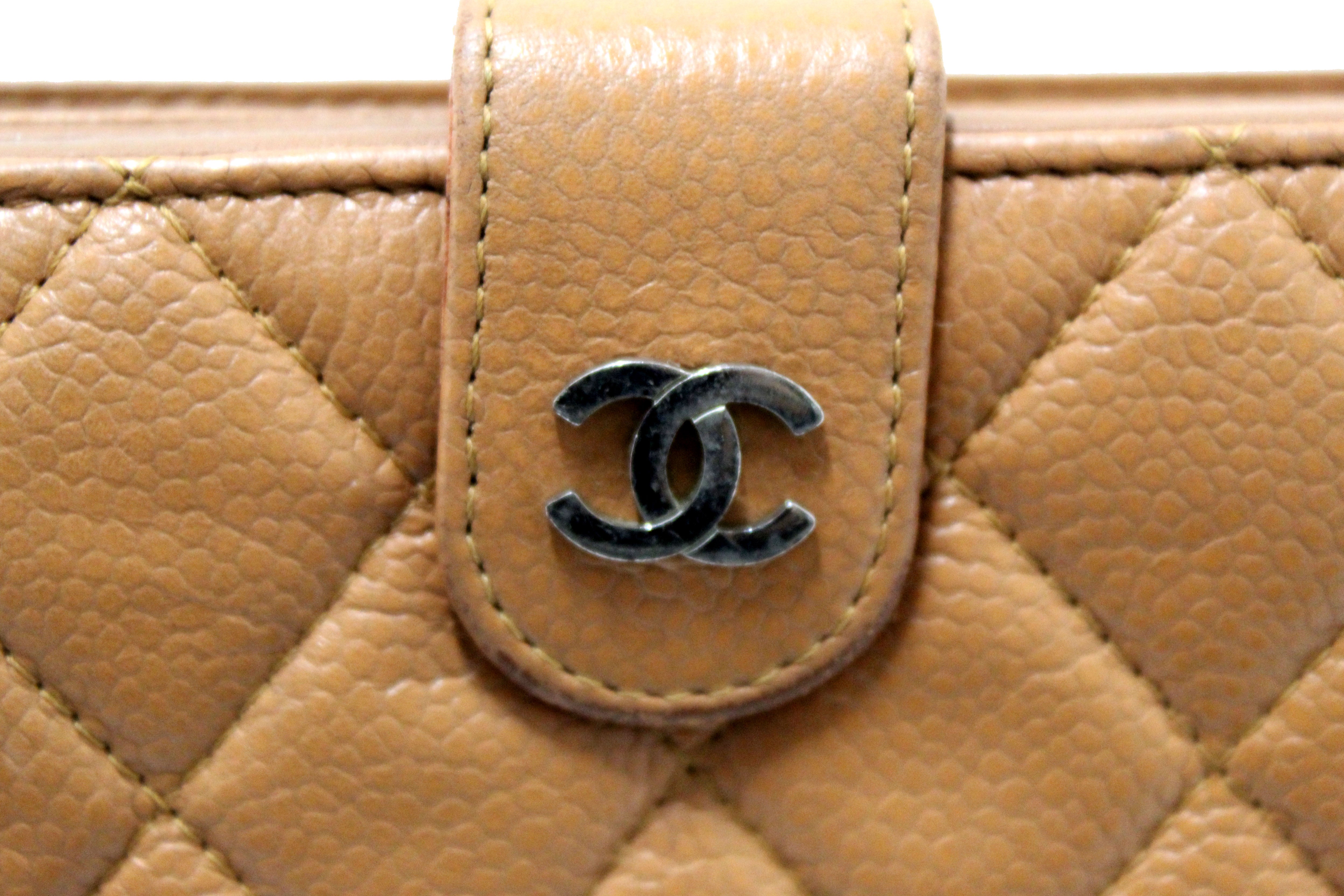 Authentic Chanel Vintage Brown Quilted Caviar Leather Bifold Wallet