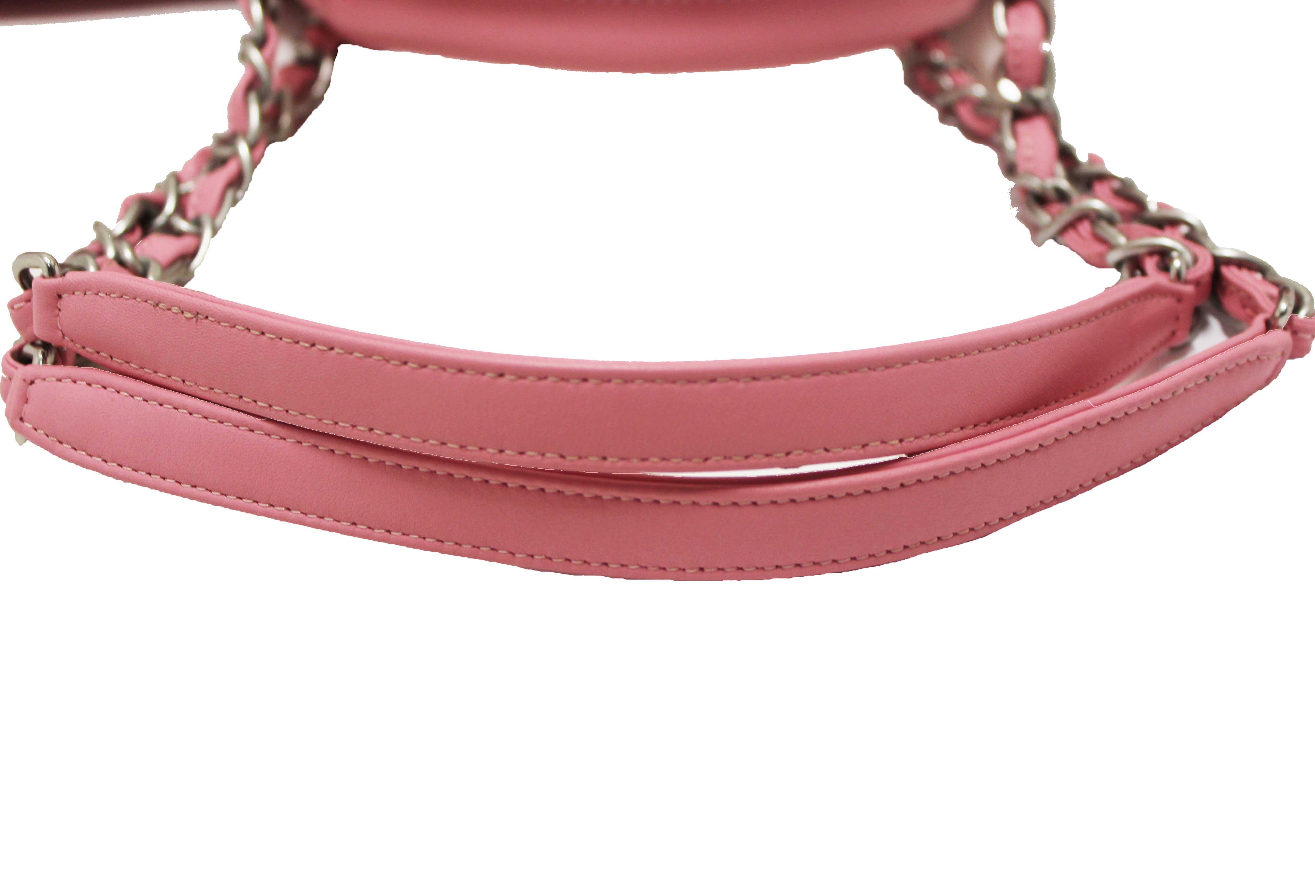 Authentic Chanel Pink Pinstripe Canvas Medium Deauville Shopping Tote