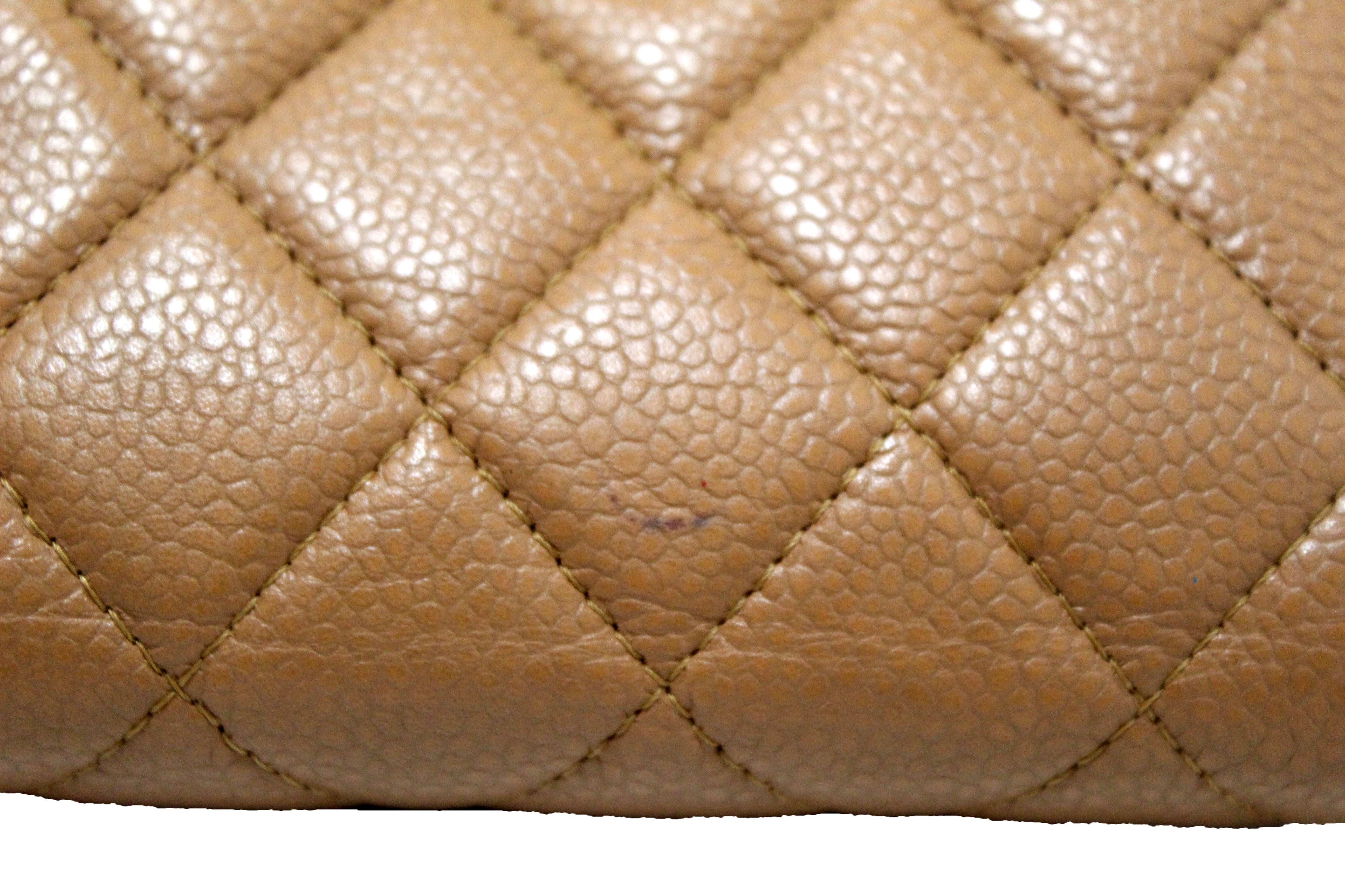 Authentic Chanel Vintage Brown Quilted Caviar Leather Bifold Wallet