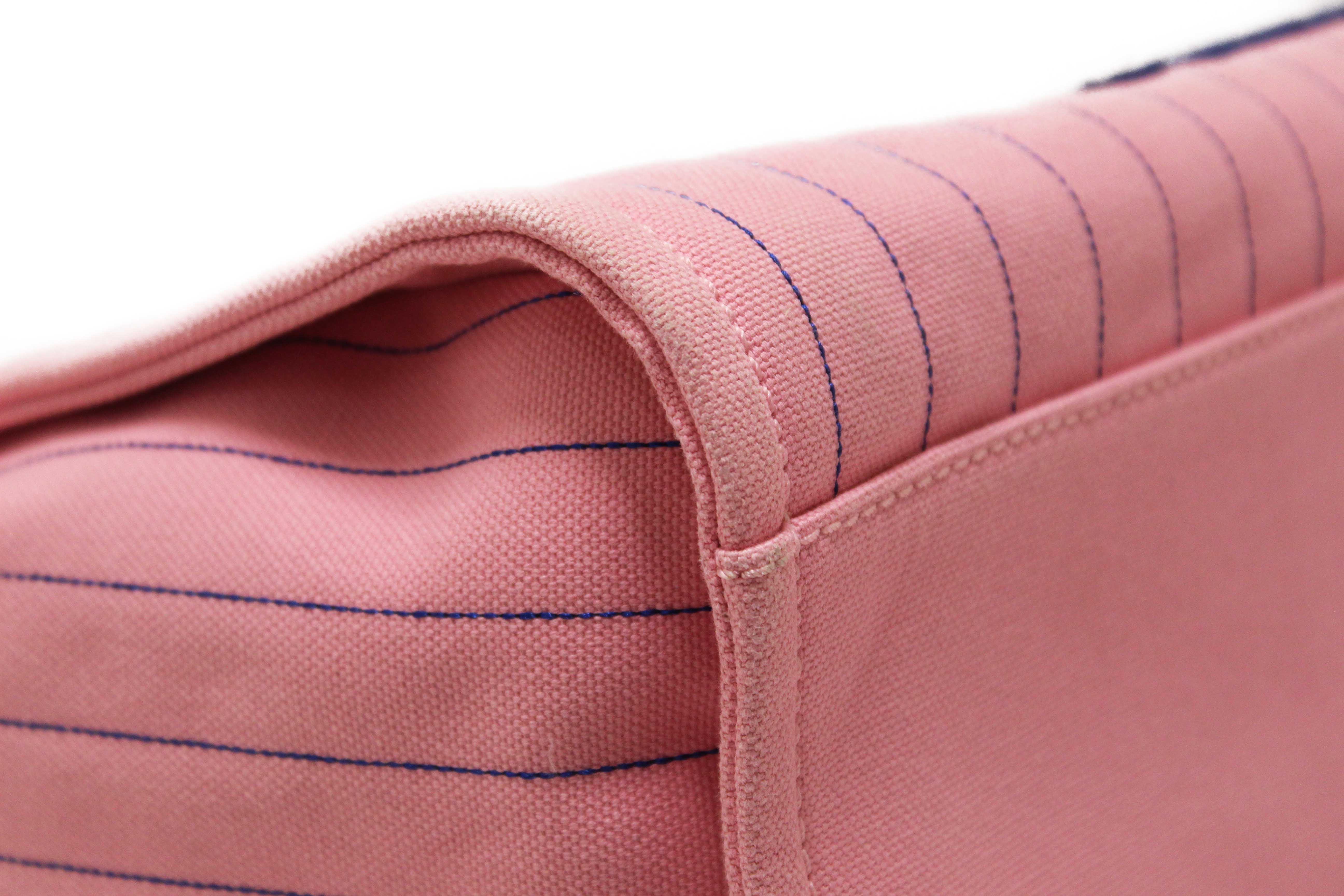 Authentic Chanel Pink Pinstripe Canvas Medium Deauville Shopping Tote