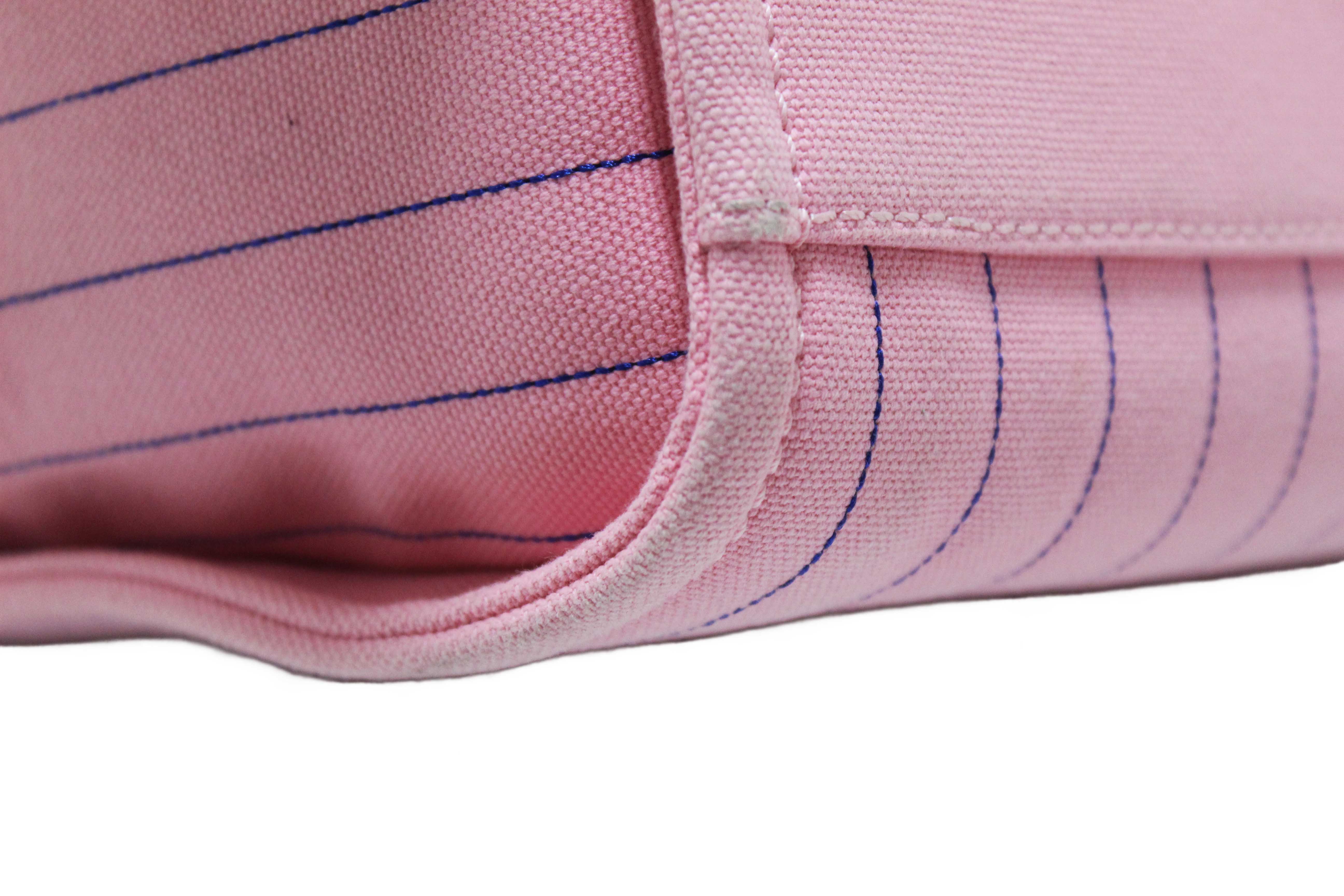 Authentic Chanel Pink Pinstripe Canvas Medium Deauville Shopping Tote