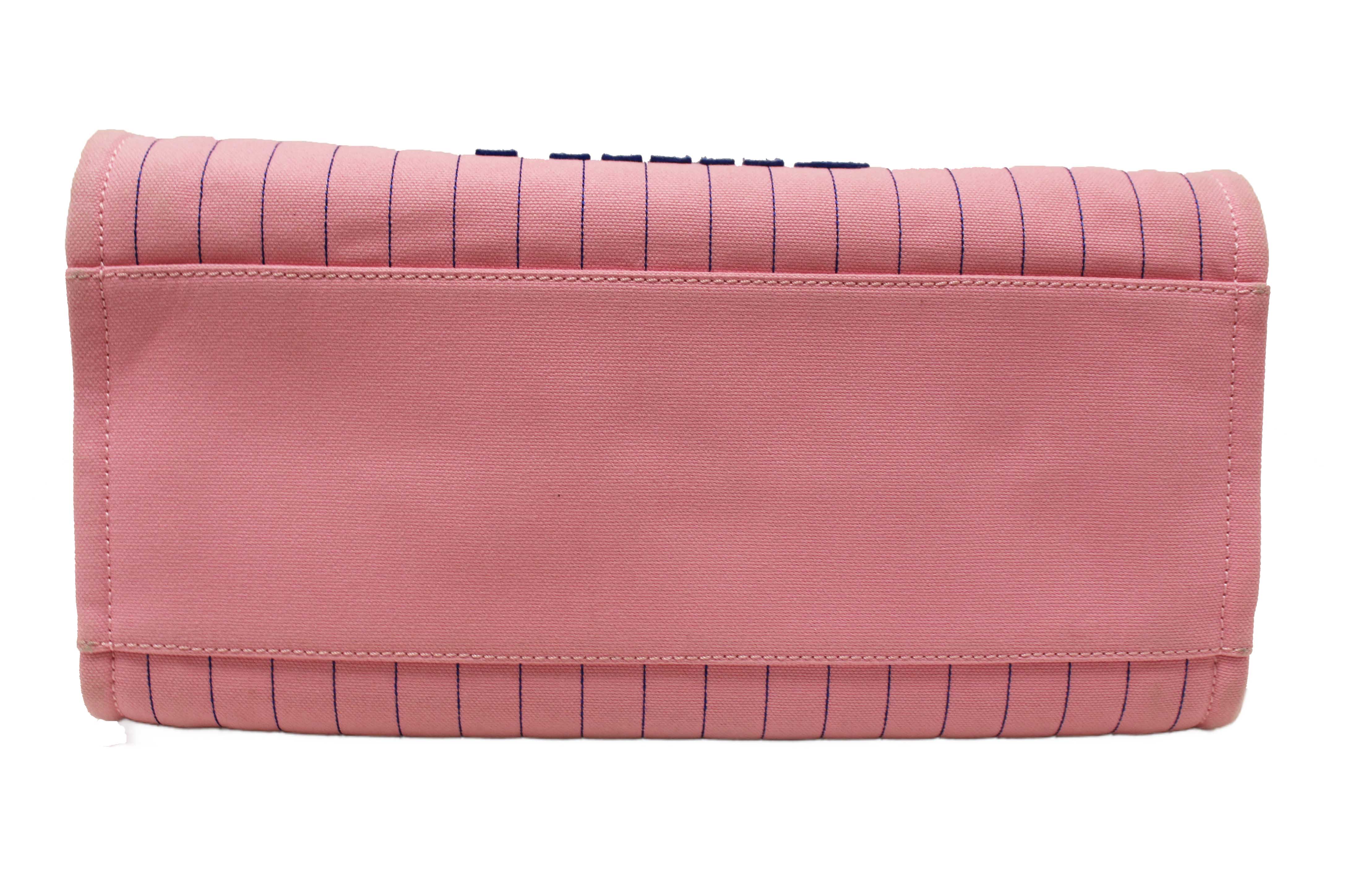 Authentic Chanel Pink Pinstripe Canvas Medium Deauville Shopping Tote