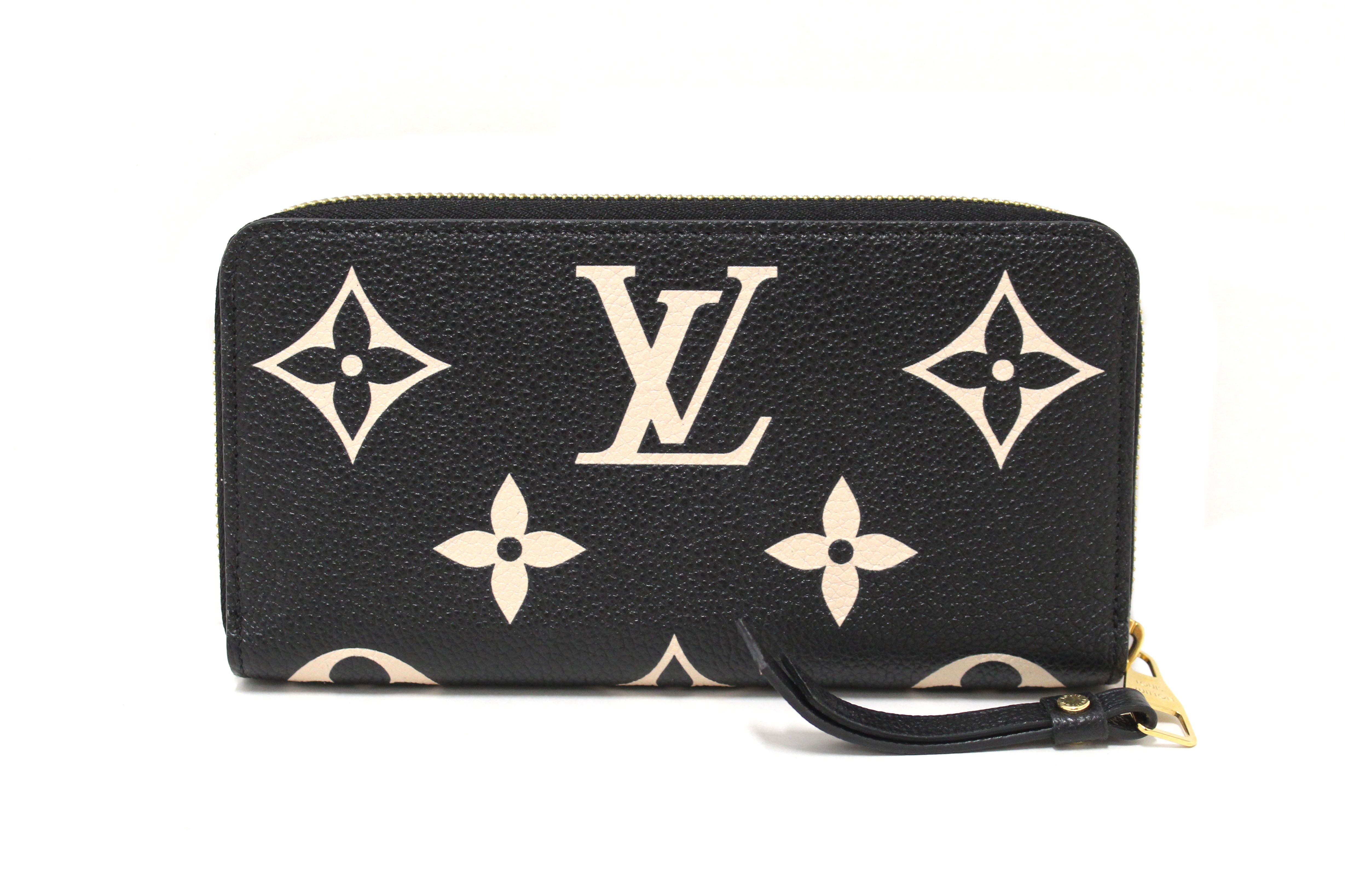 Authentic Louis Vuitton Beige/ Black Bicolor Monogram Empreinte Leather Long Zippy Wallet