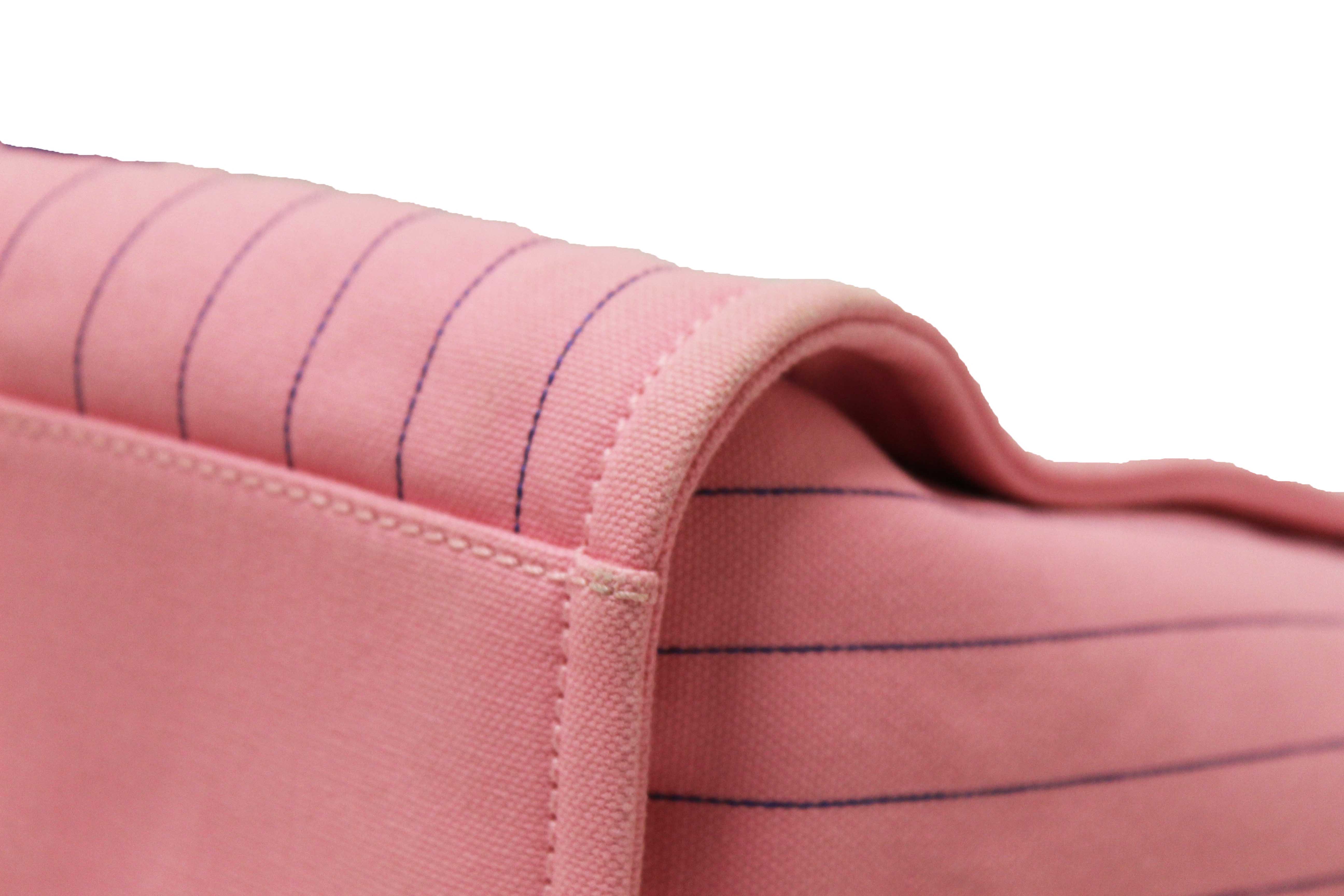 Authentic Chanel Pink Pinstripe Canvas Medium Deauville Shopping Tote
